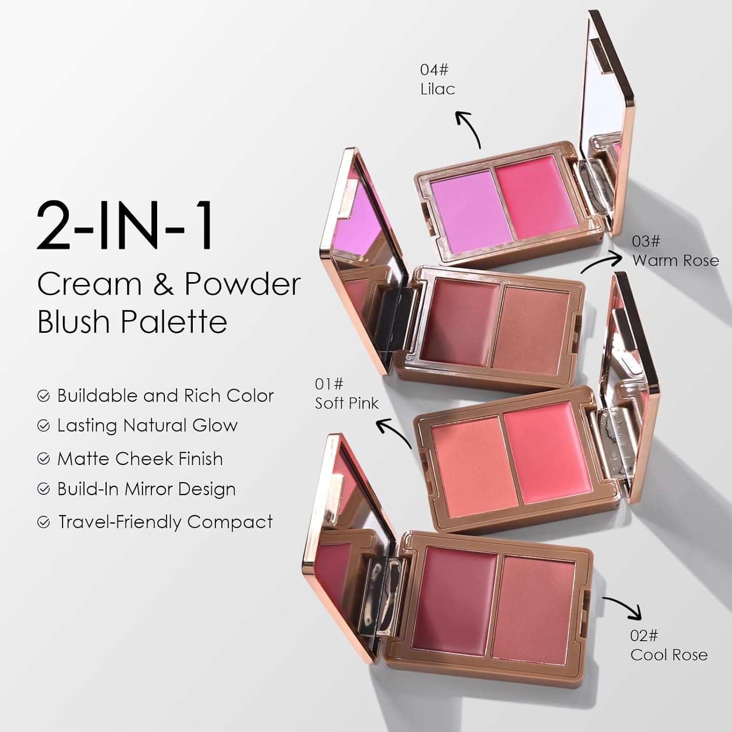 2 in 1 Plum Cream and Powder Blush Palette Duo(02 Cool Rose) — photo 6