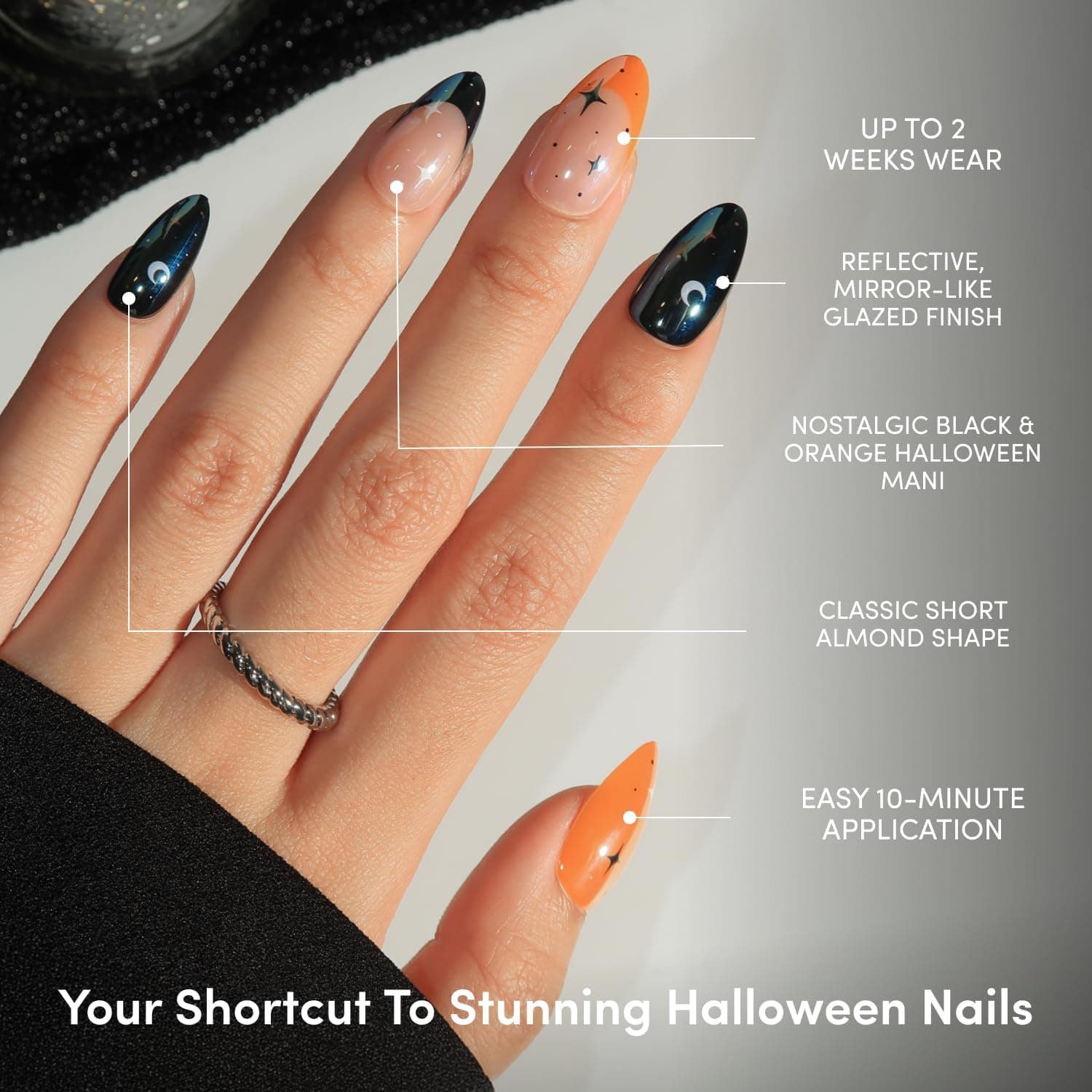 Glamnetic Halloween Press On Nails, Short Almond Glazed, October Nights — photo 3