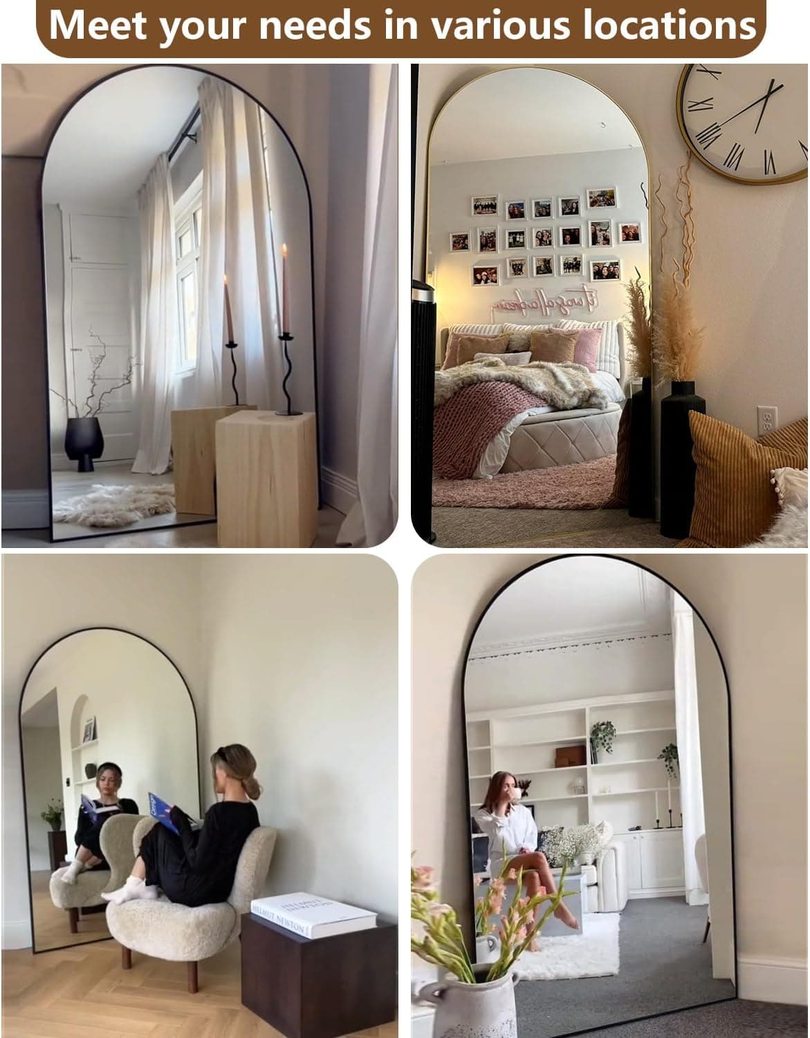 DMWOODFL 81"x41" Arched Full Length Mirror - Extra Large Floor Standing/Wall Mounted Mirror with Stand, Shatter-Resistant Gold Aluminum Frame for Bedroom, Living Room & Dressing Area — photo 3
