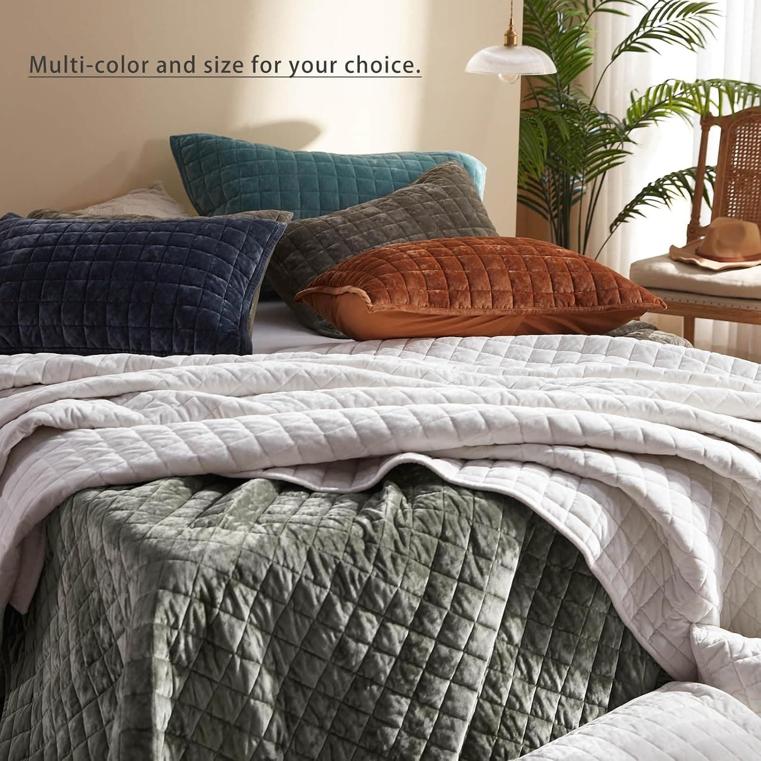 Velvet Quilt California King-118''x106'', Lightweight Caramel Velvet Comforter Set with 2 Pillow Shams, Soft Oversized Bedspread Coverlet Quilted Bedding Set for All Season — photo 7