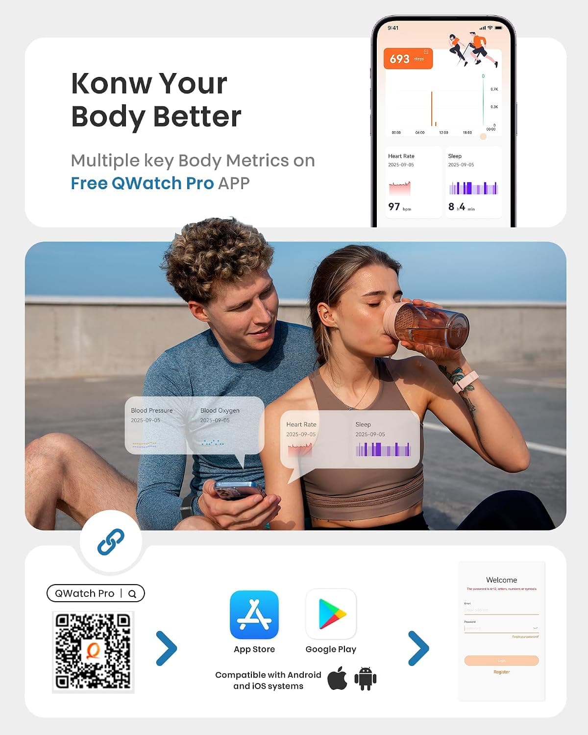 Smart Bracelet, Health Fitness & Activity Tracker with All-Day Continuous Heart Rate/Blood Pressure Monitor, Sleep Tracker, 170+ Sport Modes, 60 Day Battery & Free App, IP68 Smart Band for Android IOS — photo 4