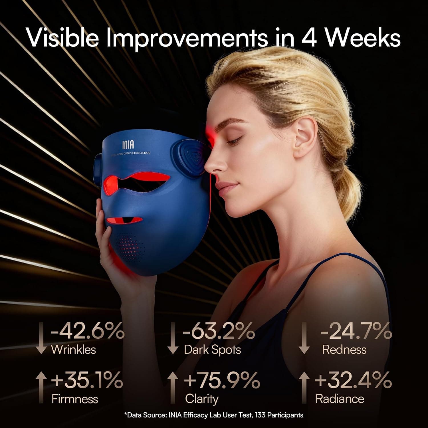 INIA GLOW 4D Wireless Red Light Therapy Mask for Face, Dual NIR, 320 LEDs — photo 3