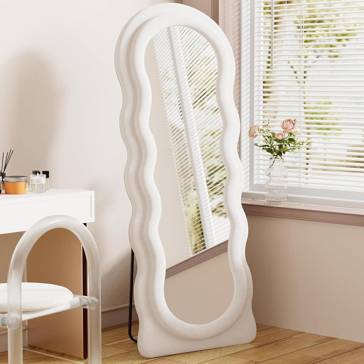 Full Length Mirror, 63"x 24" Wavy Floor Standing Mirror (White) — photo 3