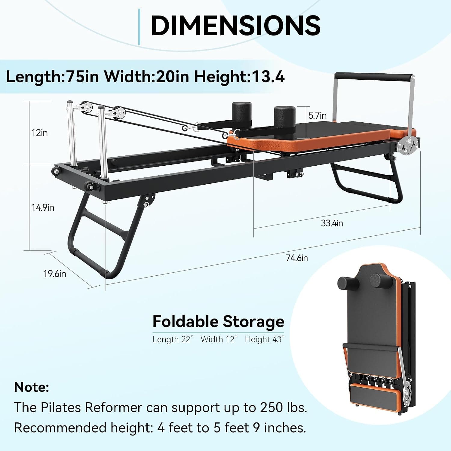 Pilates Reformer,Dpiolrcag Foldable Pilates Machine & Equipment for Home Use and Gym Workout, Suitable for Advanced and Beginners Users, Up to 250 lbs Weight Capacity — photo 6