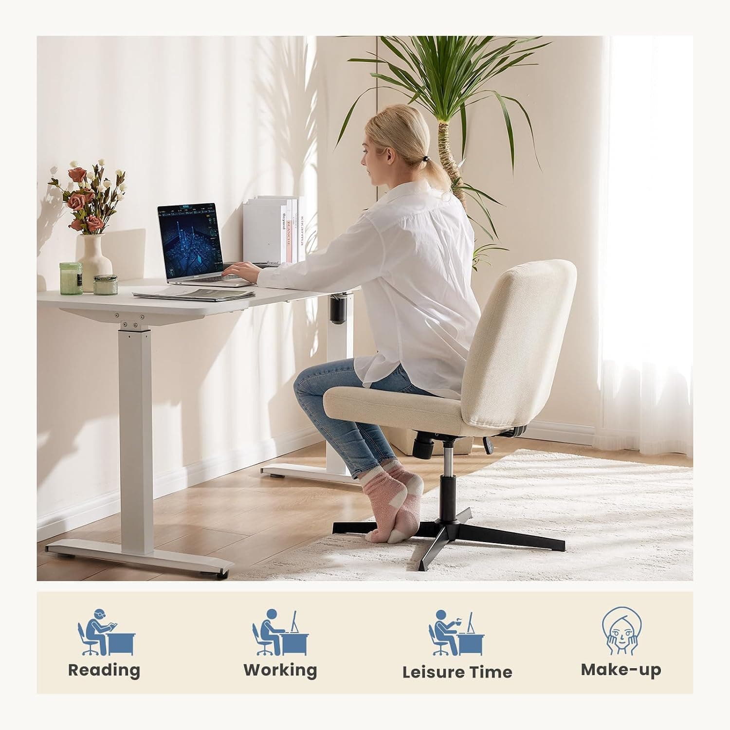 DUMOS Criss Cross Chair, Cross Legged Vanity Chair, Home Office — photo 8