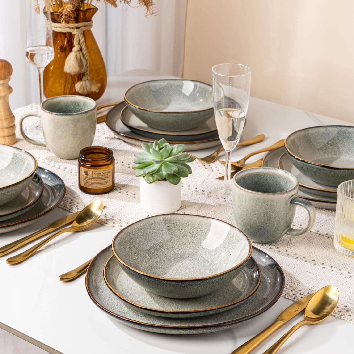 AmorArc Ceramic Dinnerware Sets for 8, 24Pcs Plates and Bowls Sets Dishes — photo 7