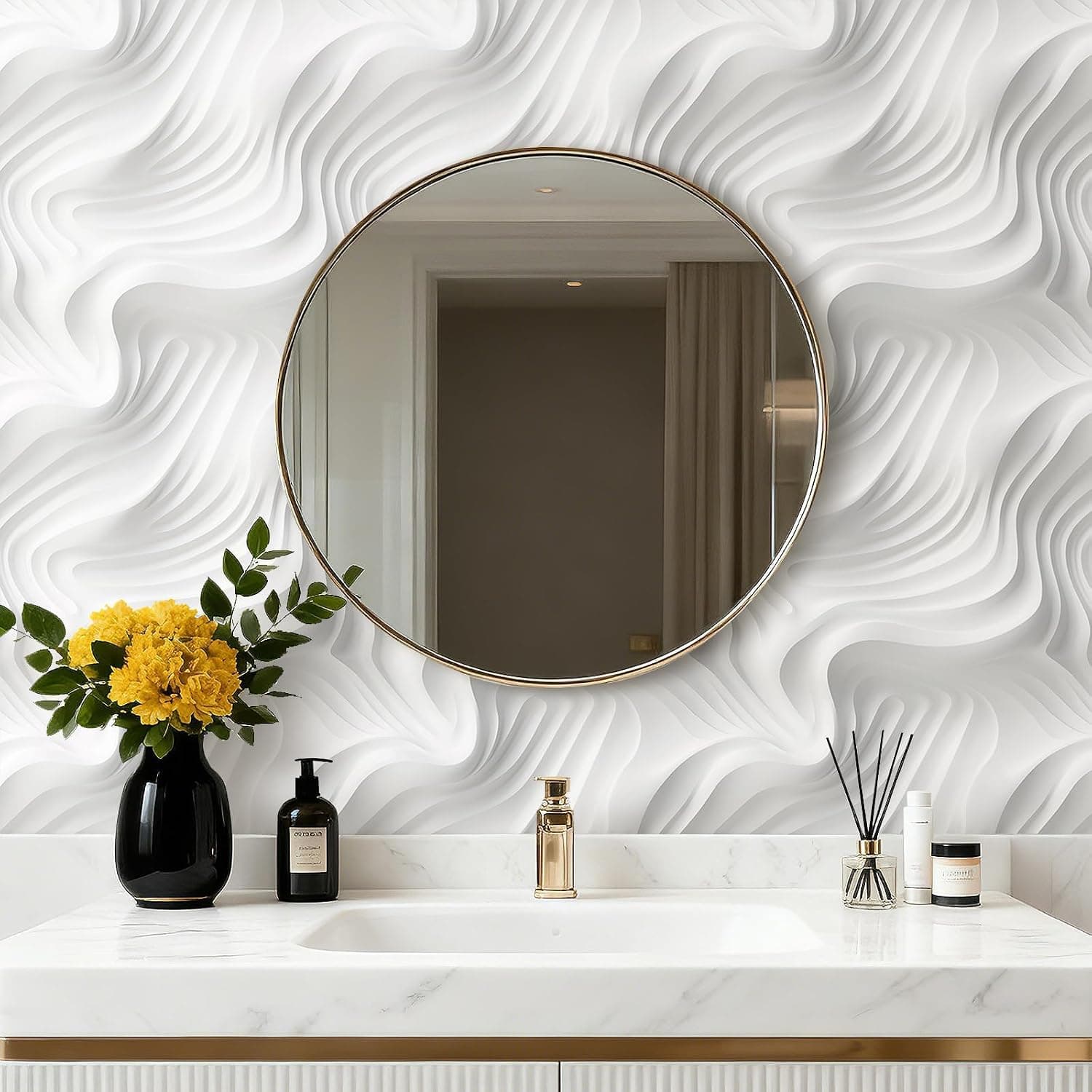 17.5x237 Modern Wallpaper Peel and Stick Abstract 3D White Wallpaper Paintable White Wall Paper Peel and Stick Modern Backdrop for Cabinets Home Office Accent Wall Paper Removable Self Adhesive — photo 4