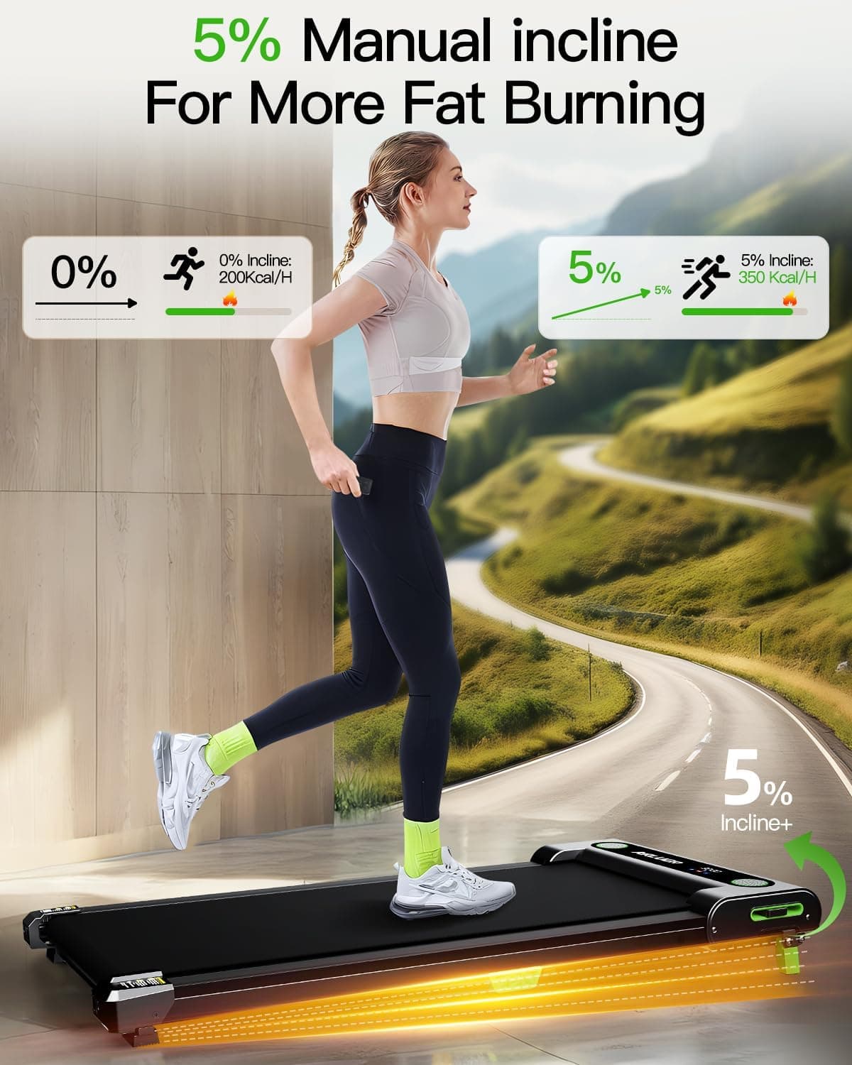 AKLUER Walking Pad with Incline - Under Desk Treadmill Small, 2.5HP Power — photo 3
