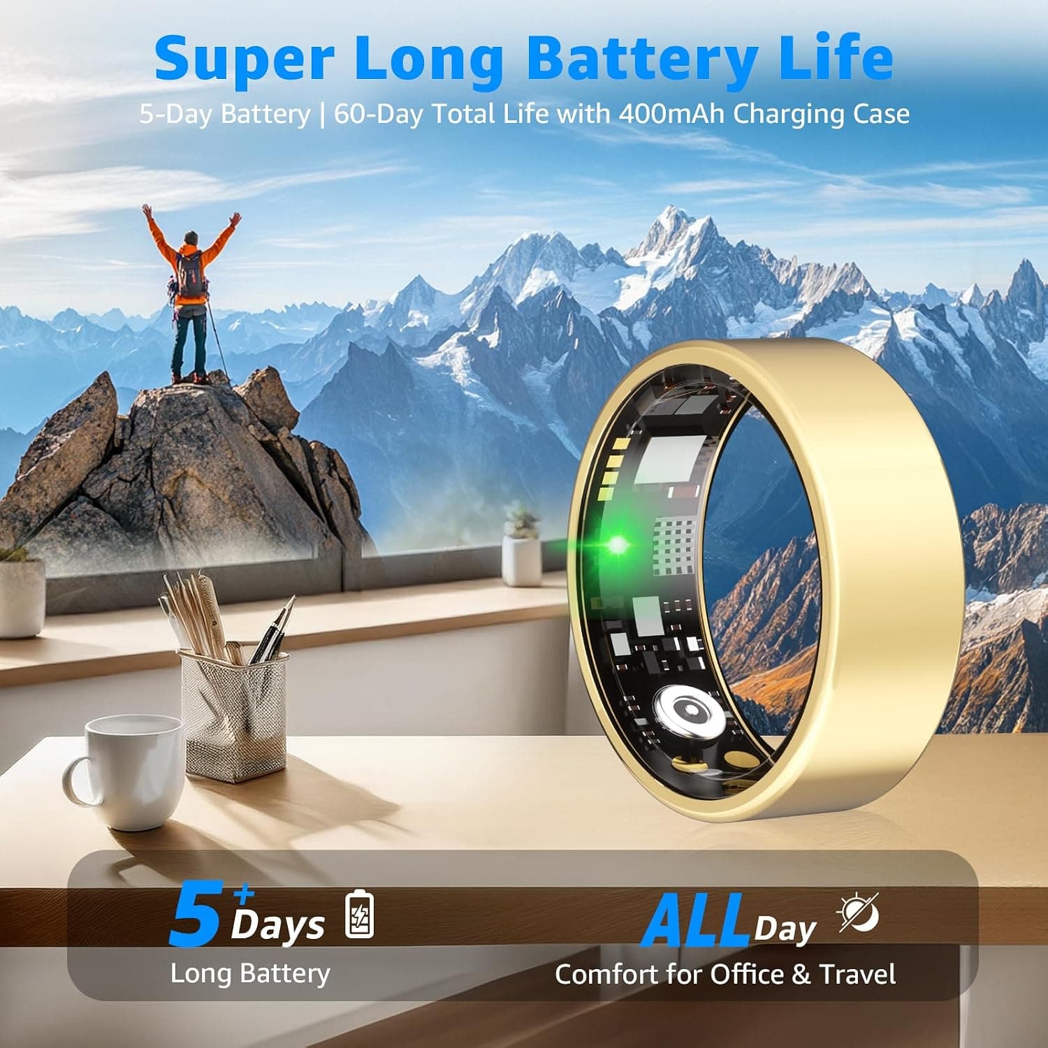 Smart Ring No Subscription, Health Tracker Ring for Women (Gold, 10#) — photo 5