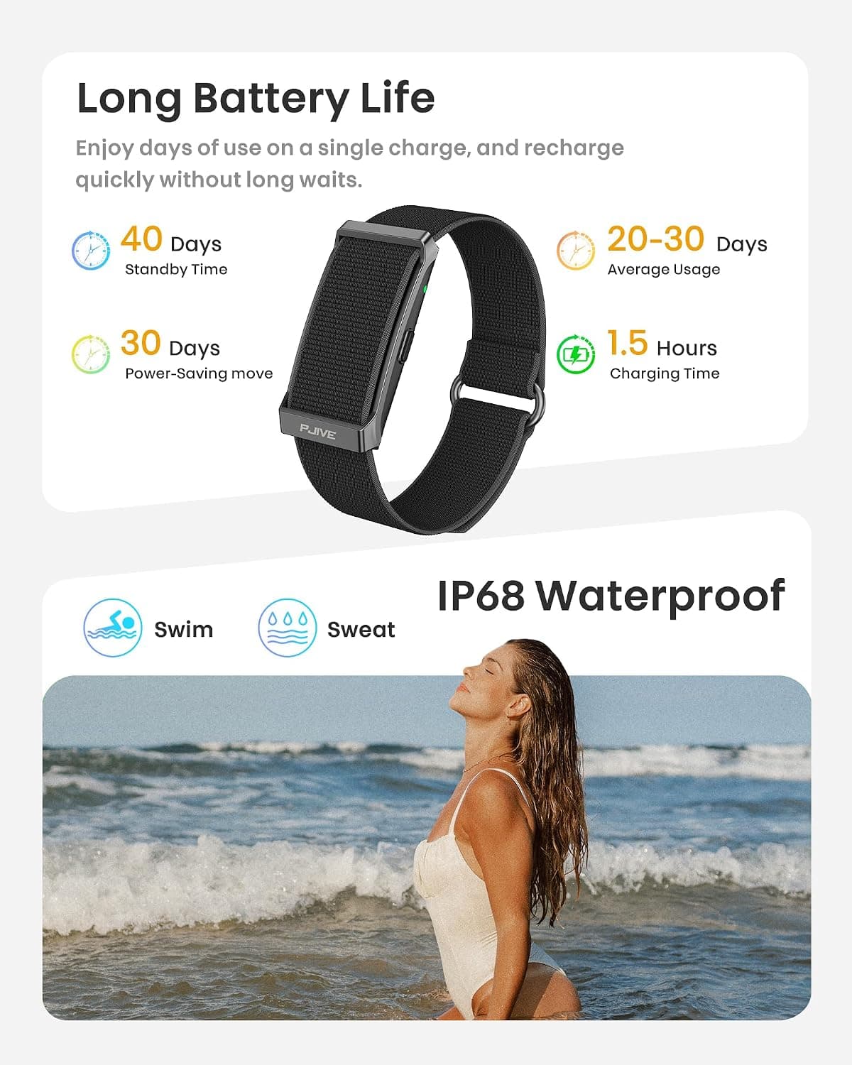 Smart Bracelet, Health Fitness & Activity Tracker with All-Day Continuous Heart Rate/Blood Pressure Monitor, Sleep Tracker, 170+ Sport Modes, 60 Day Battery & Free App, IP68 Smart Band for Android IOS — photo 6
