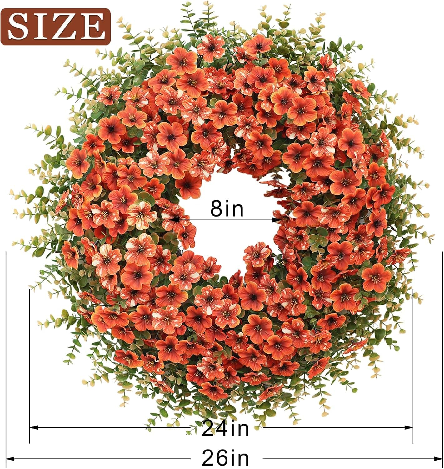 26" Large Artificial Silk Flower Eucalyptus Wreath for Outdoor(Fall Orange) — photo 6