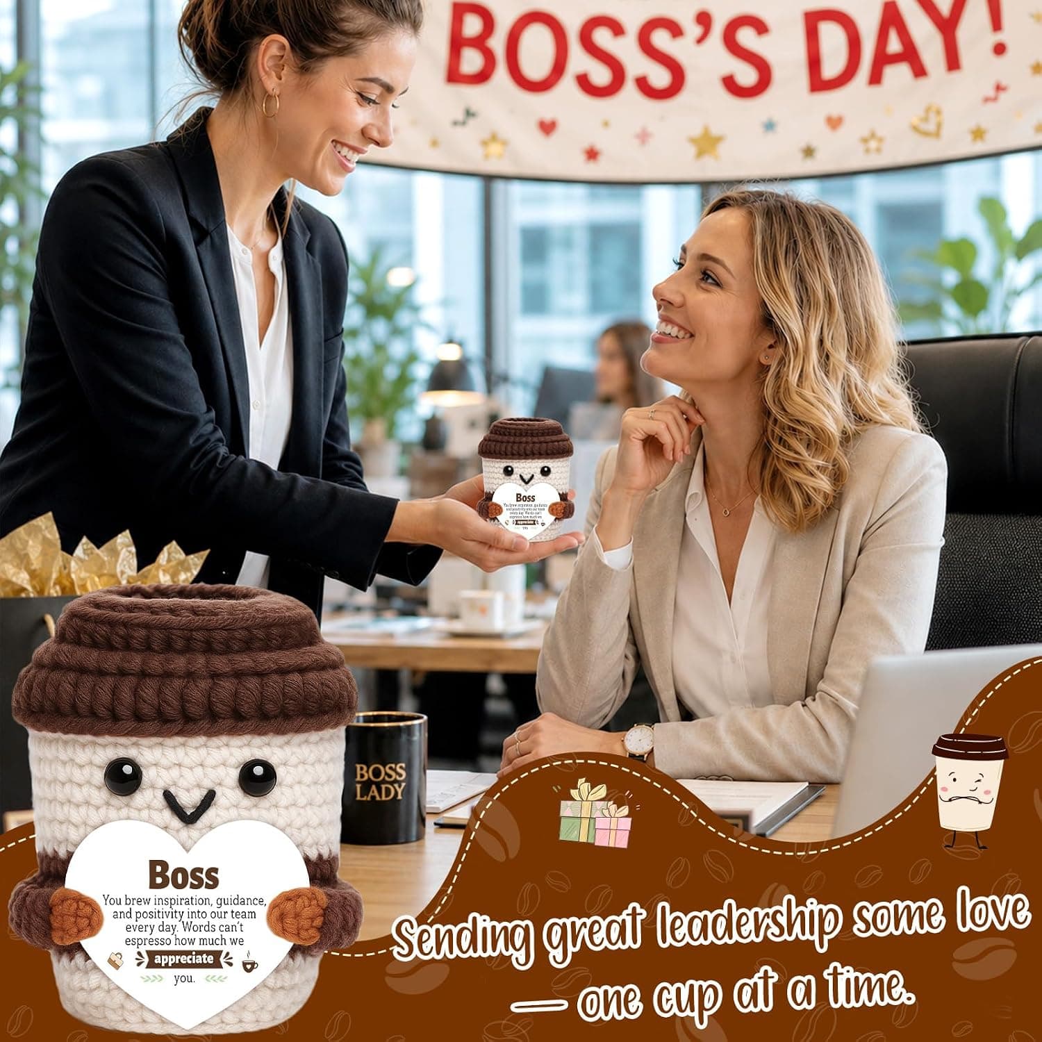 Boss Day Gifts for Men Women Leadership Mentor Positive Crochet Coffee Cup — photo 5