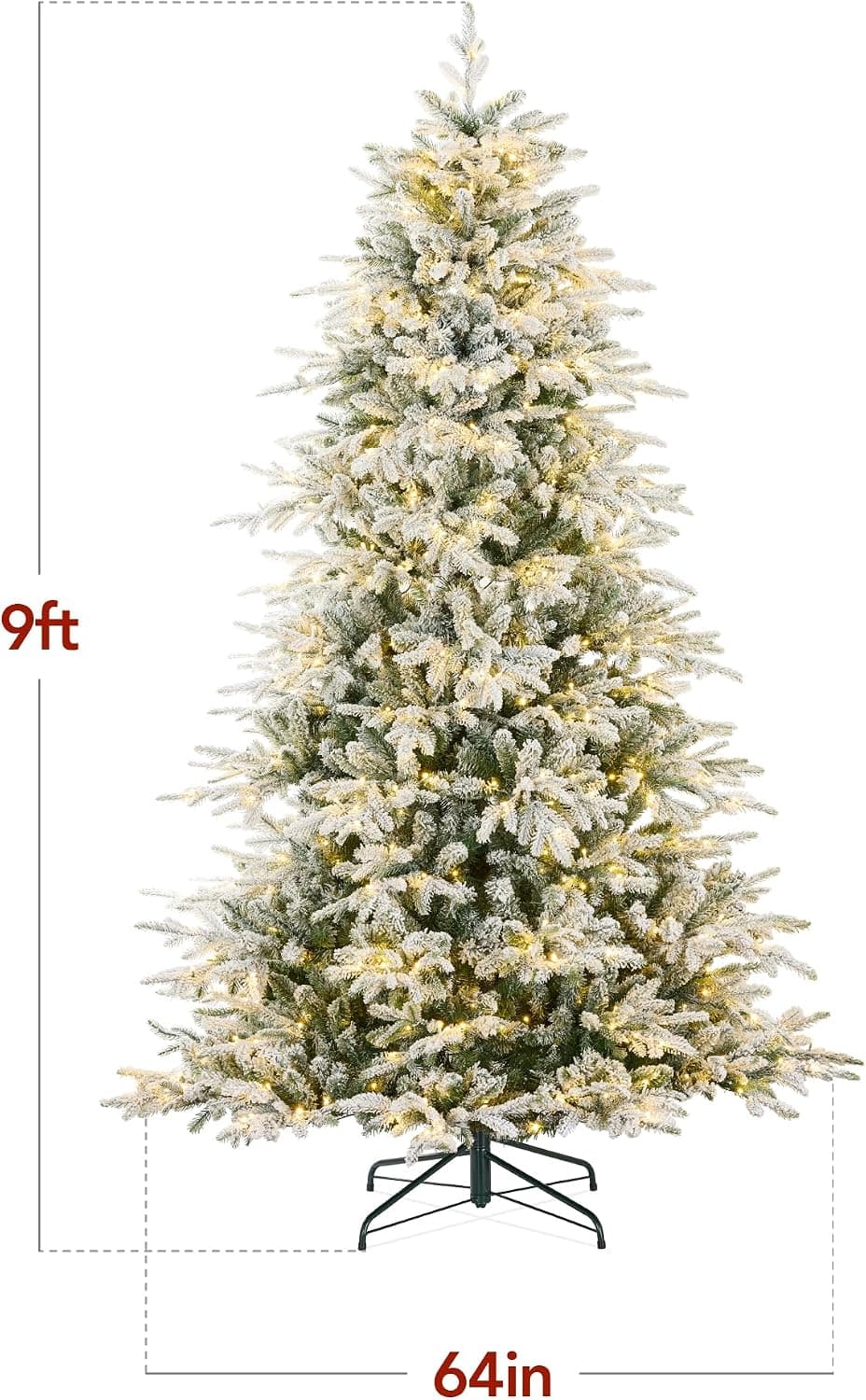 Best Choice Products Full Flocked Aspen Christmas Tree, 9ft Pre-lit Realistic Noble Fir w/ 1,200 Glowing LED Lights, 2-in-1 White & Multicolor — photo 9