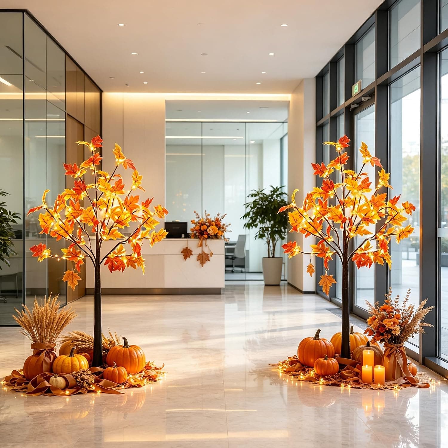 DR.DUDU 2 Pack Fall Decor for Office & Porch, 4 FT Lighted Fall Maple Tree — photo 5