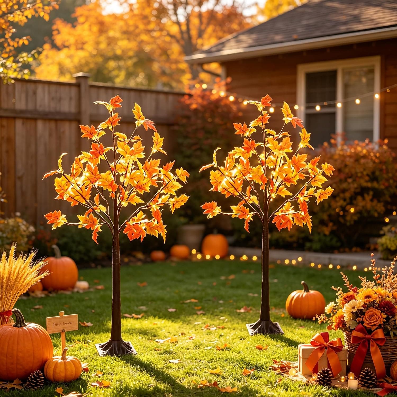 DR.DUDU 2 Pack Fall Decor for Office & Porch, 4 FT Lighted Fall Maple Tree — photo 7