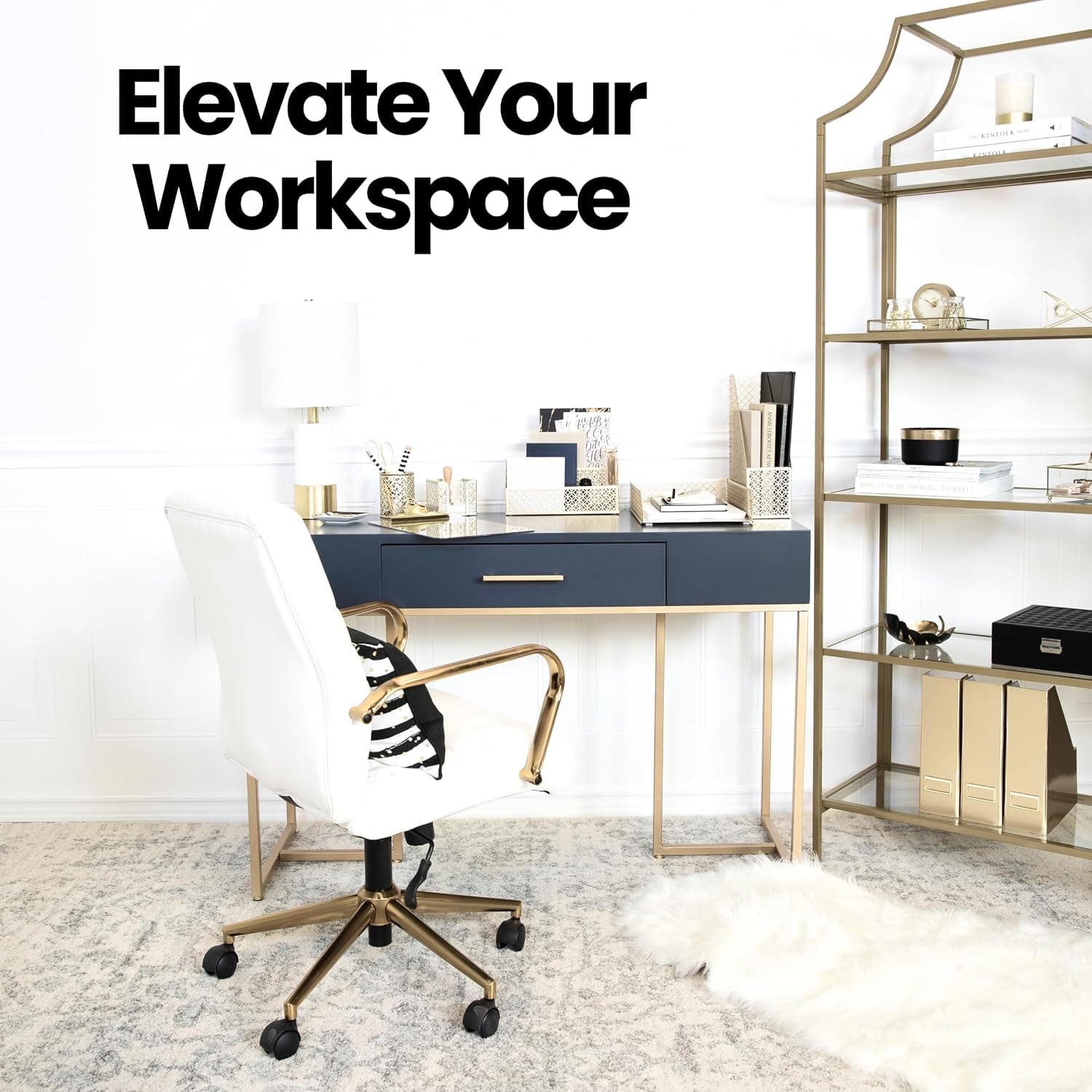 BLU MONACO | Gold Desk Organizer Set with Mail Sorter, Sticky Note Holder, Pen Cup, Magazine Holder, Letter Tray & Business Card Holder | Stylish Desk Accessories for Women & Home Office Décor — photo 4