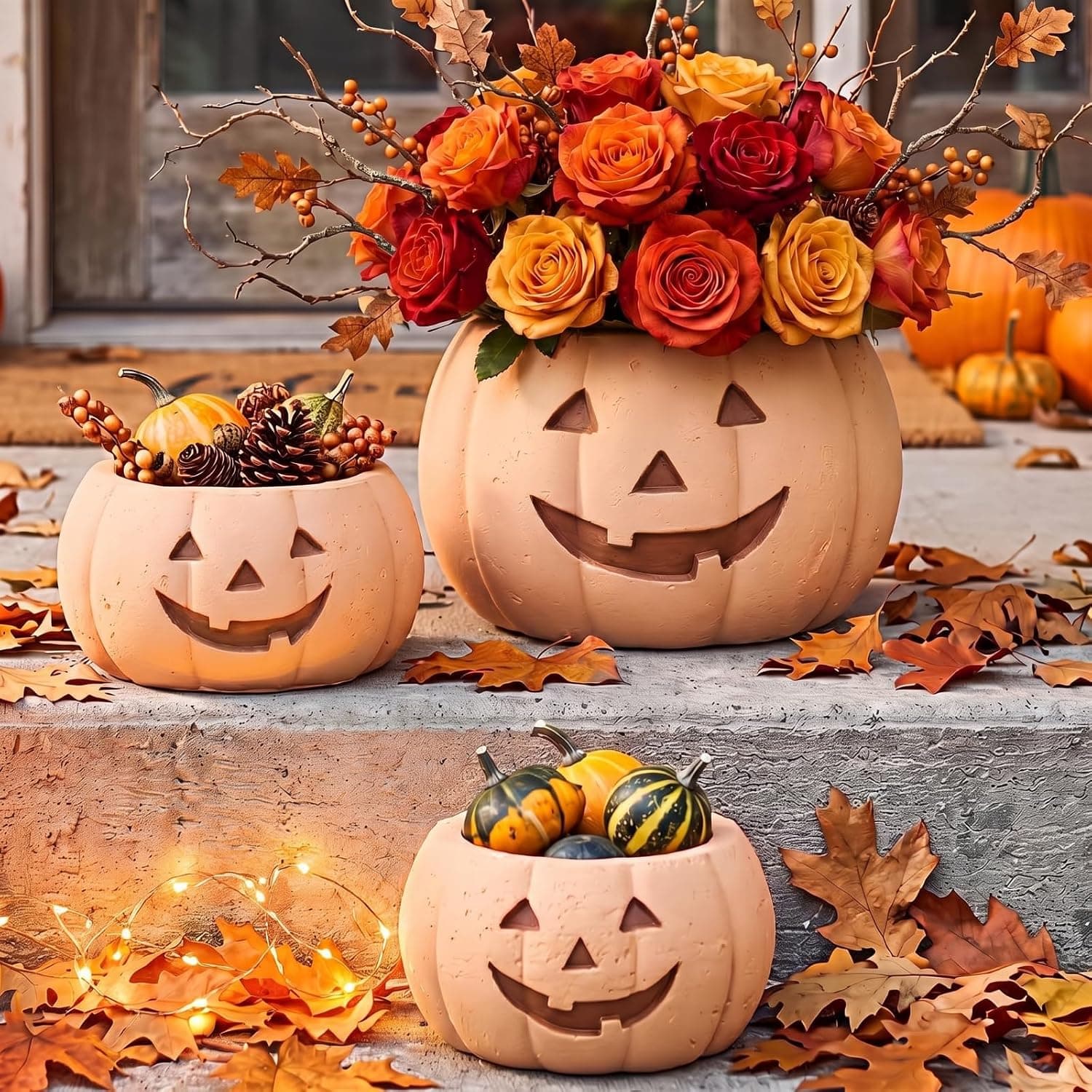 Mumufy 3 Pcs Halloween Terracotta Pumpkin Planter Jack O Fall Decoration