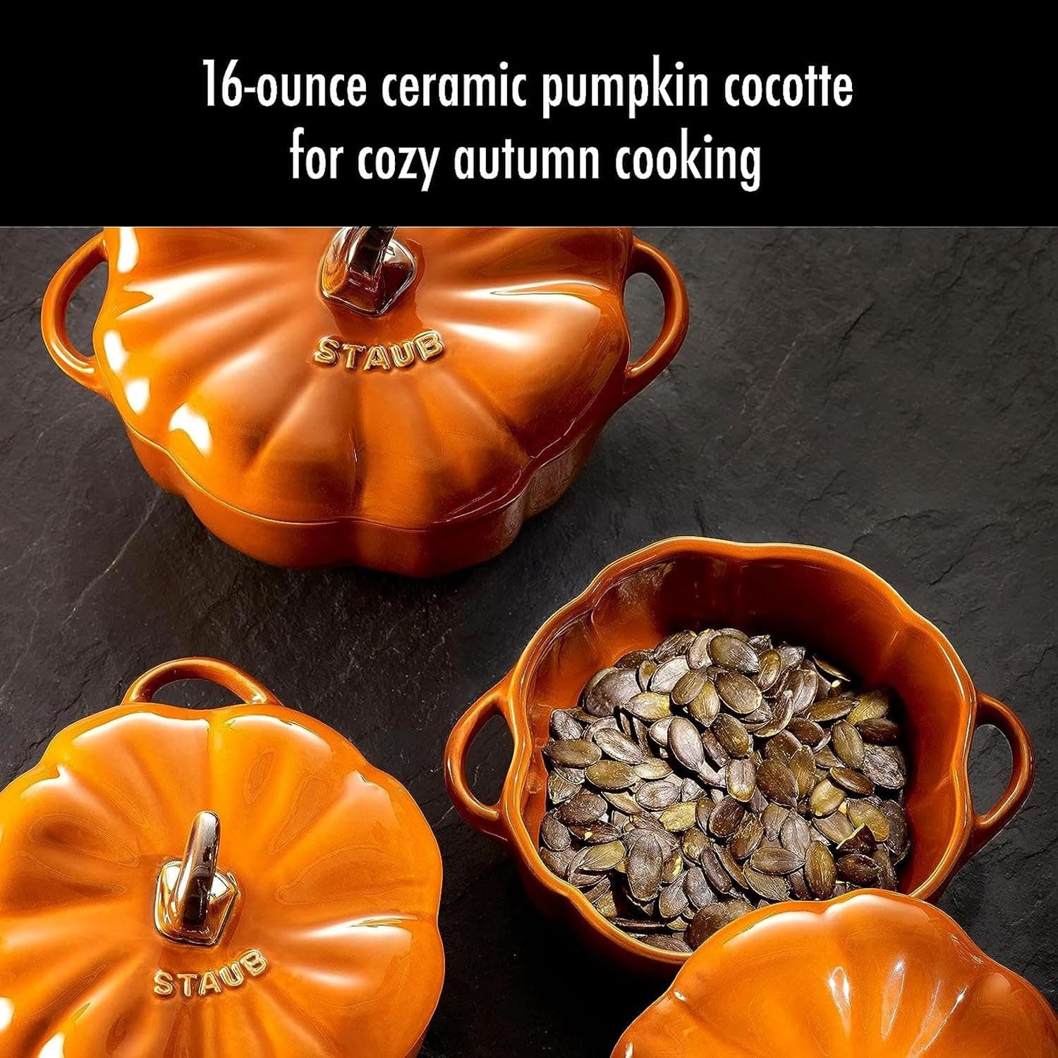 STAUB Ceramic 0.75-qt Petite Pumpkin, Oven & Stove Safe up to 572°F, Pumpkin Dish, Baking Candy Burnt Orange — photo 5