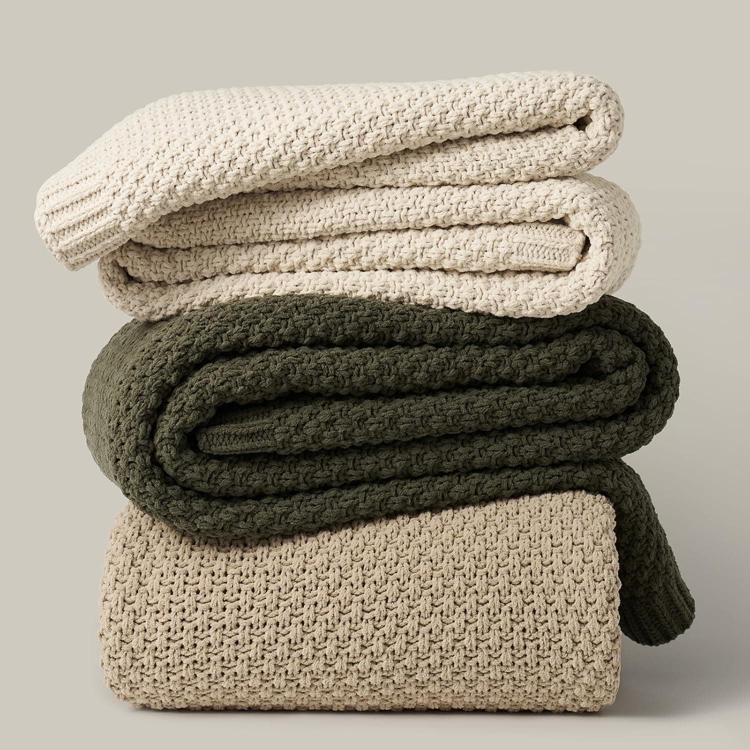 EVERGRACEHOME Chunky Chenille Knit Throw Blanket, 108x92, Beige — photo 8