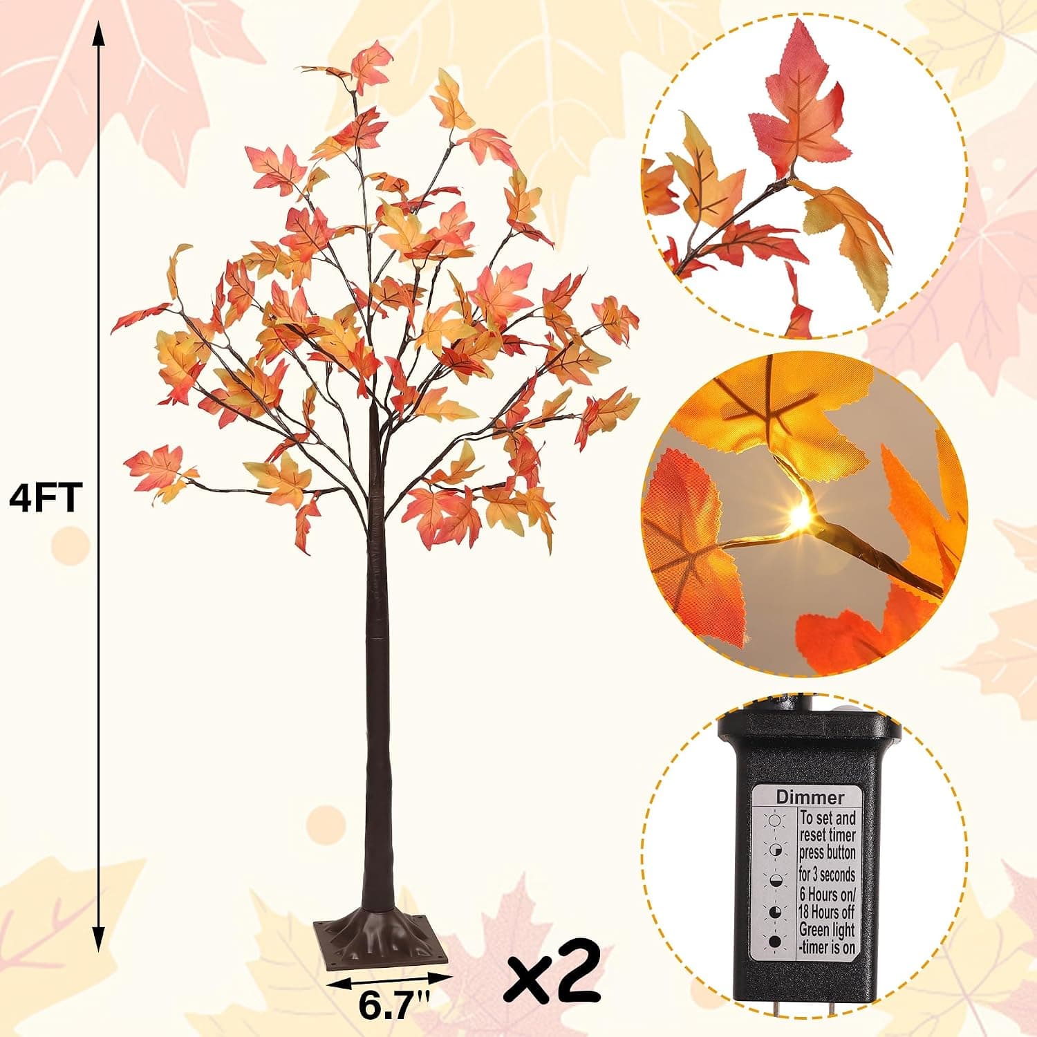 DR.DUDU 2 Pack Fall Decor for Office & Porch, 4 FT Lighted Fall Maple Tree — photo 2