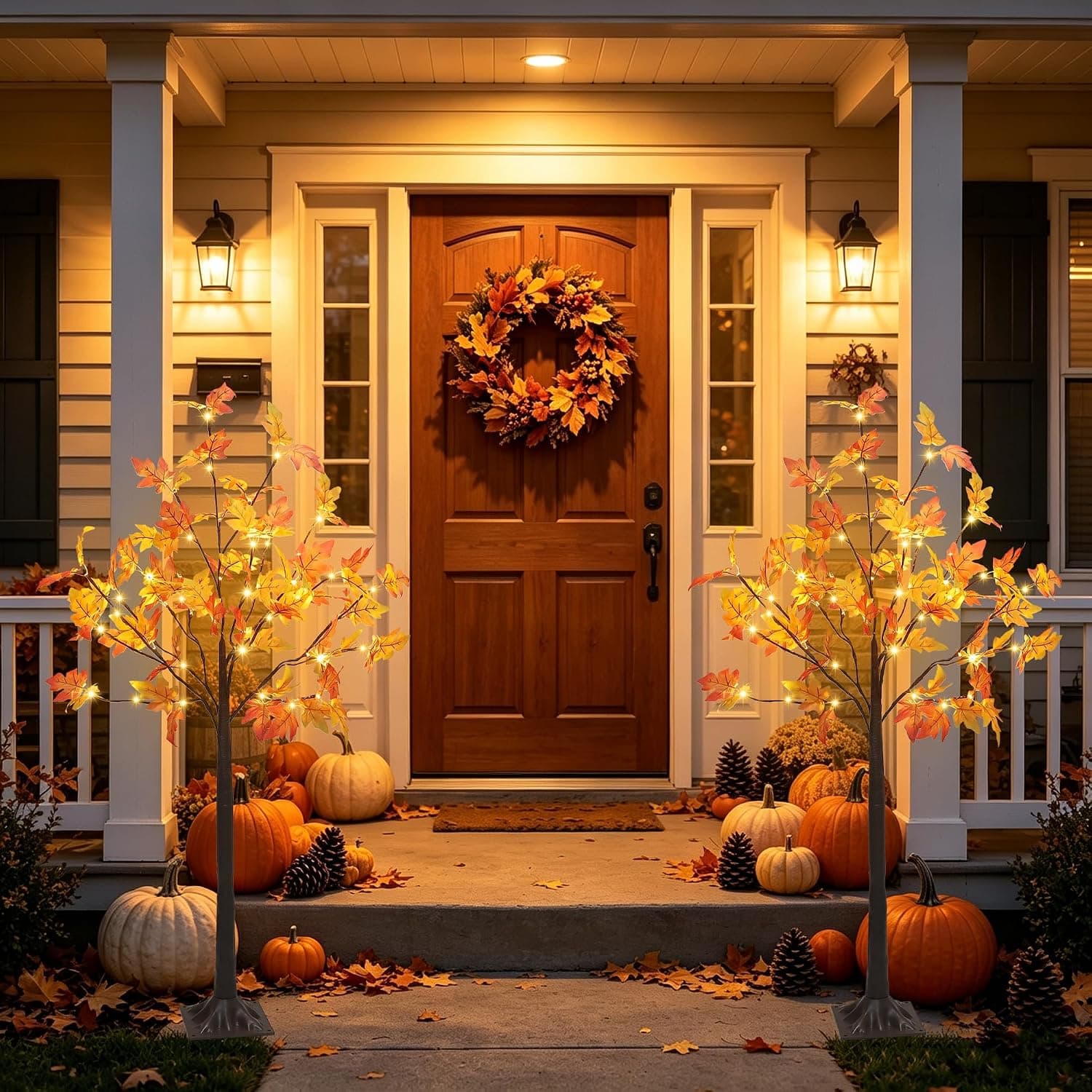DR.DUDU 2 Pack Fall Decor for Office & Porch, 4 FT Lighted Fall Maple Tree — photo 3