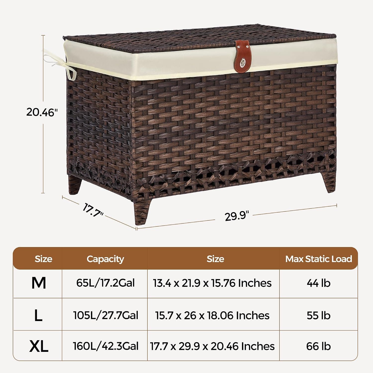 Wicker Storage Basket with Lid, 160L Shelf Basket with Removable Liner Bag — photo 6