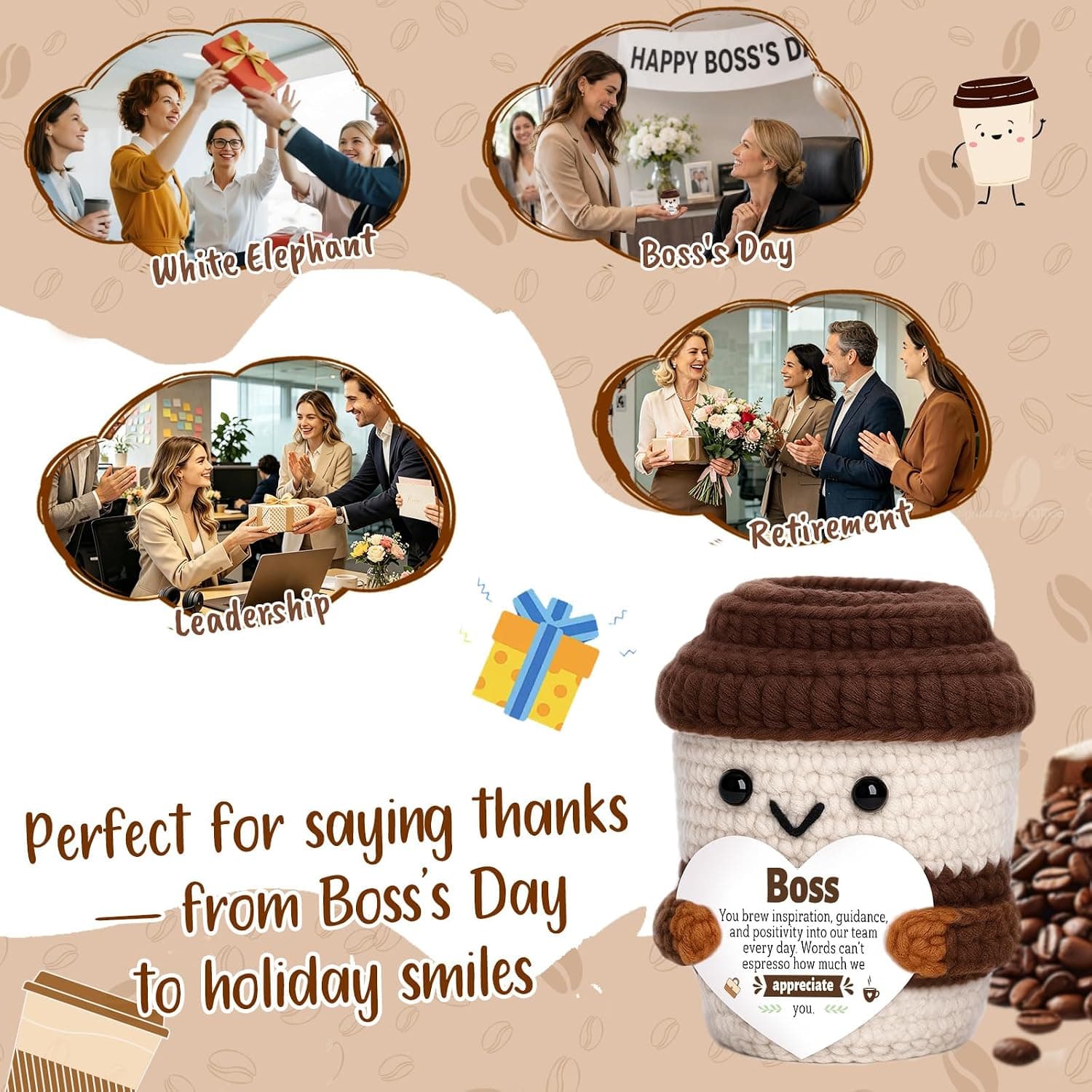 Boss Day Gifts for Men Women Leadership Mentor Positive Crochet Coffee Cup — photo 6