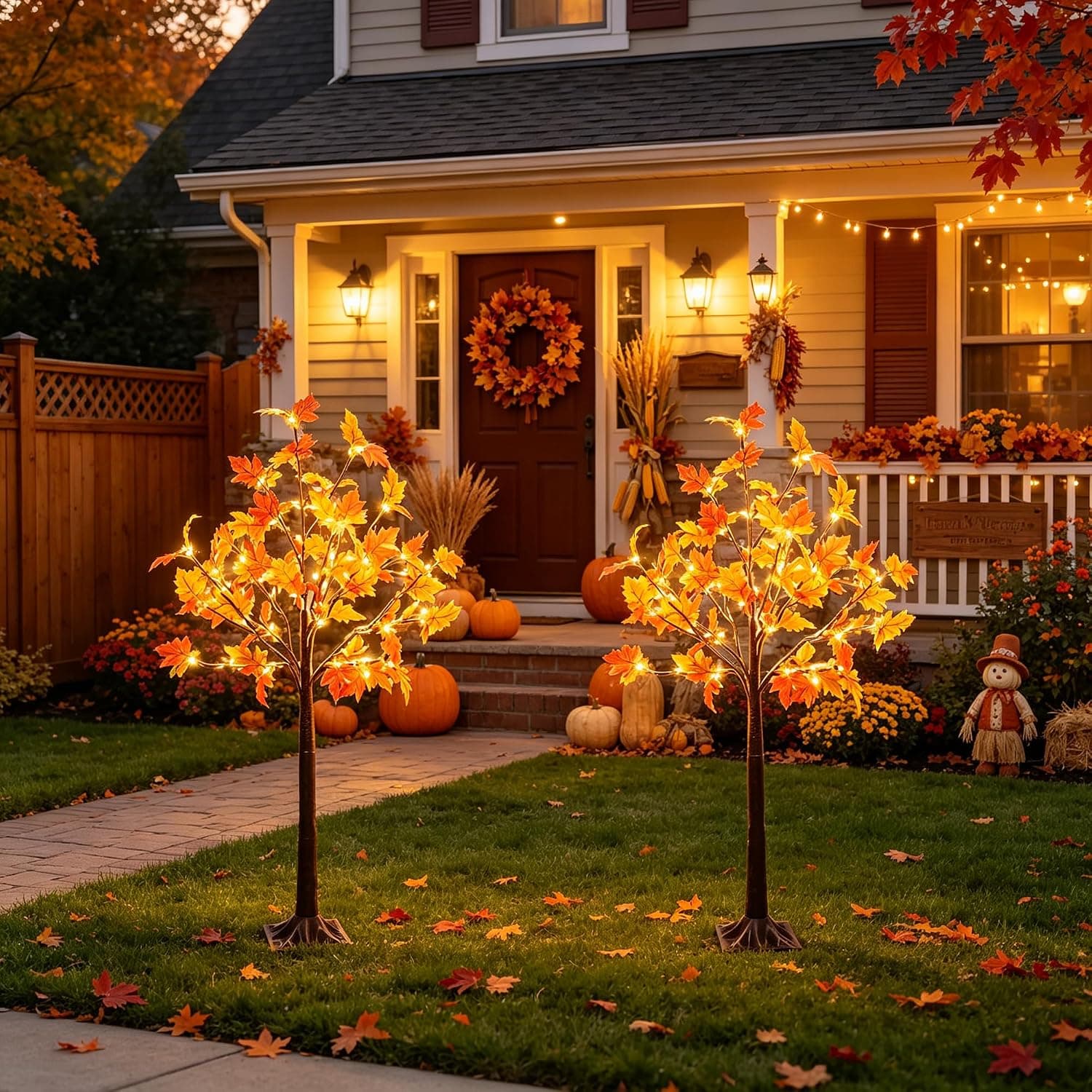 DR.DUDU 2 Pack Fall Decor for Office & Porch, 4 FT Lighted Fall Maple Tree — photo 8