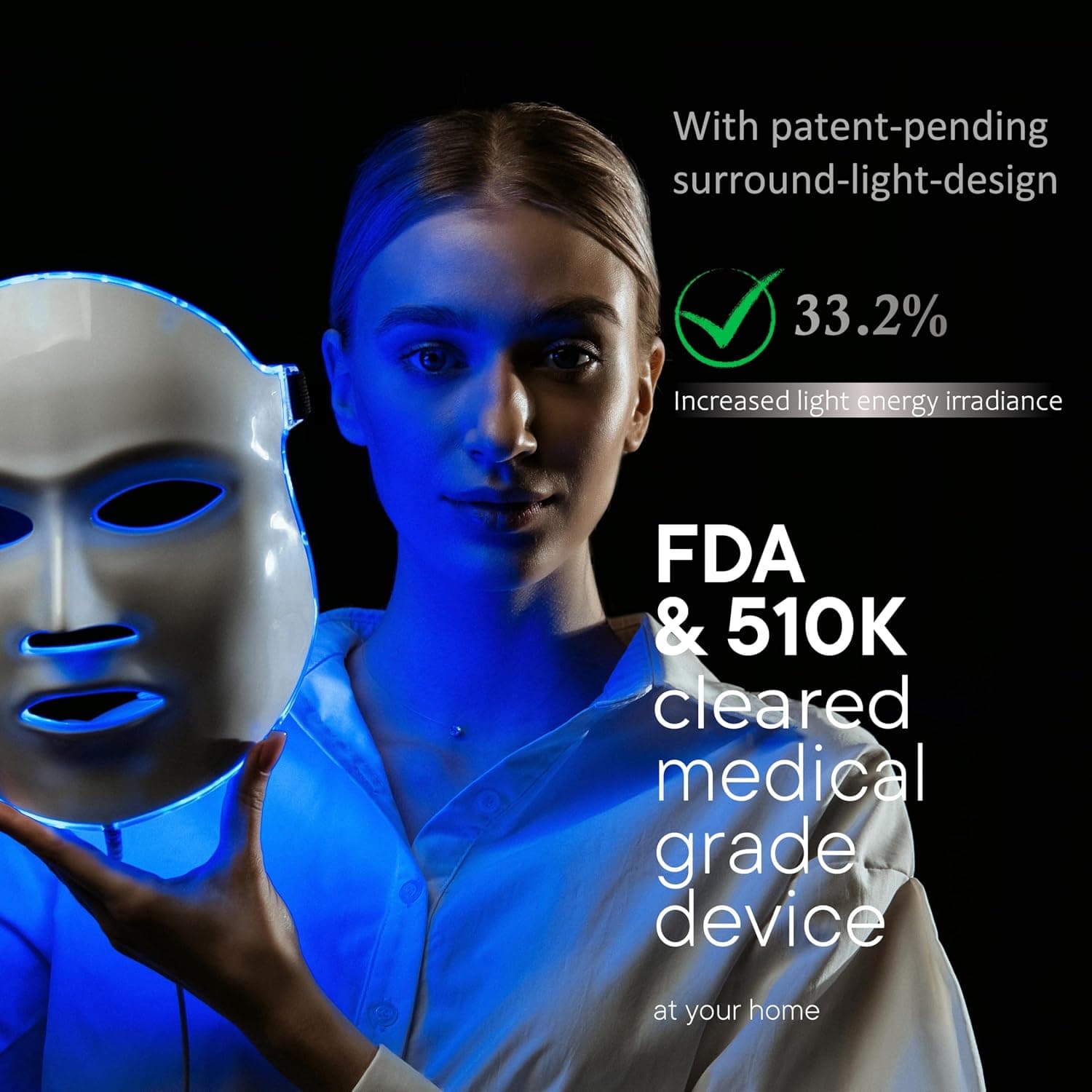 Aphrona FDA cleared LED Facial Mask MOONLIGHT PRO 7 Color Treatment Photon Mask, Red light Blue light for Acne Removal Wrinkle Reduction, led light therapy for face, 450 Powerful LED Chips (White) — photo 3