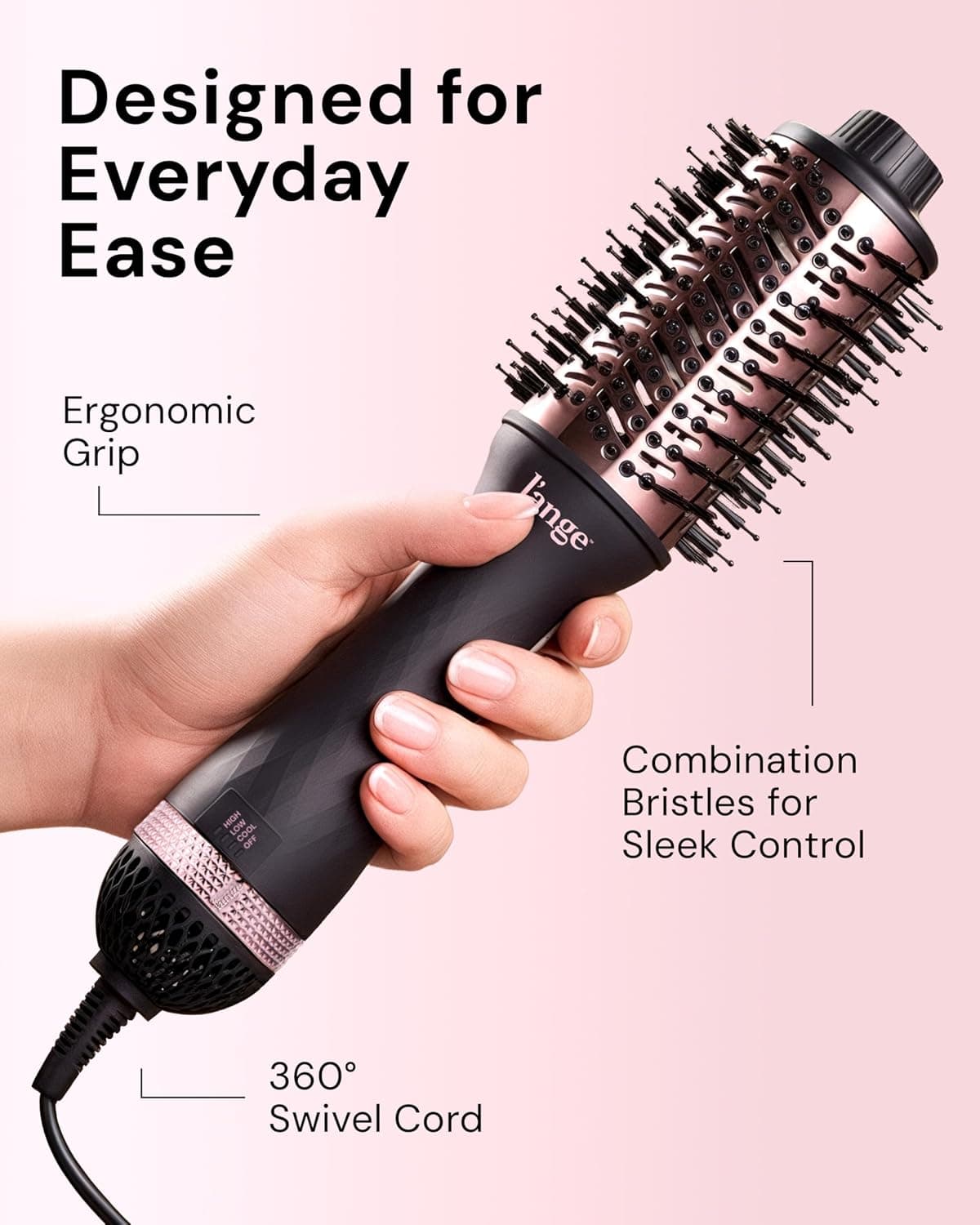 L'ANGE HAIR Le Volume 2-in-1 Titanium Blow Dryer Brush | Frizz Control Blowout Hair Dryer Brush for Drying and Styling | Volumizing Hot Air Styler for All Hairstyles | Oval Barrel | Black - 60mm — photo 7