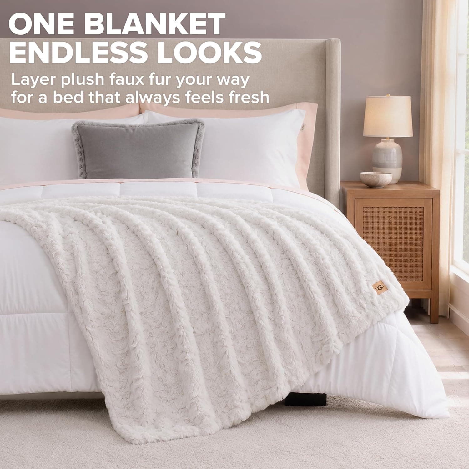 UGG Adalee Throw Blanket for Couch, Faux Fur Blanket, 50" x 70", White — photo 7