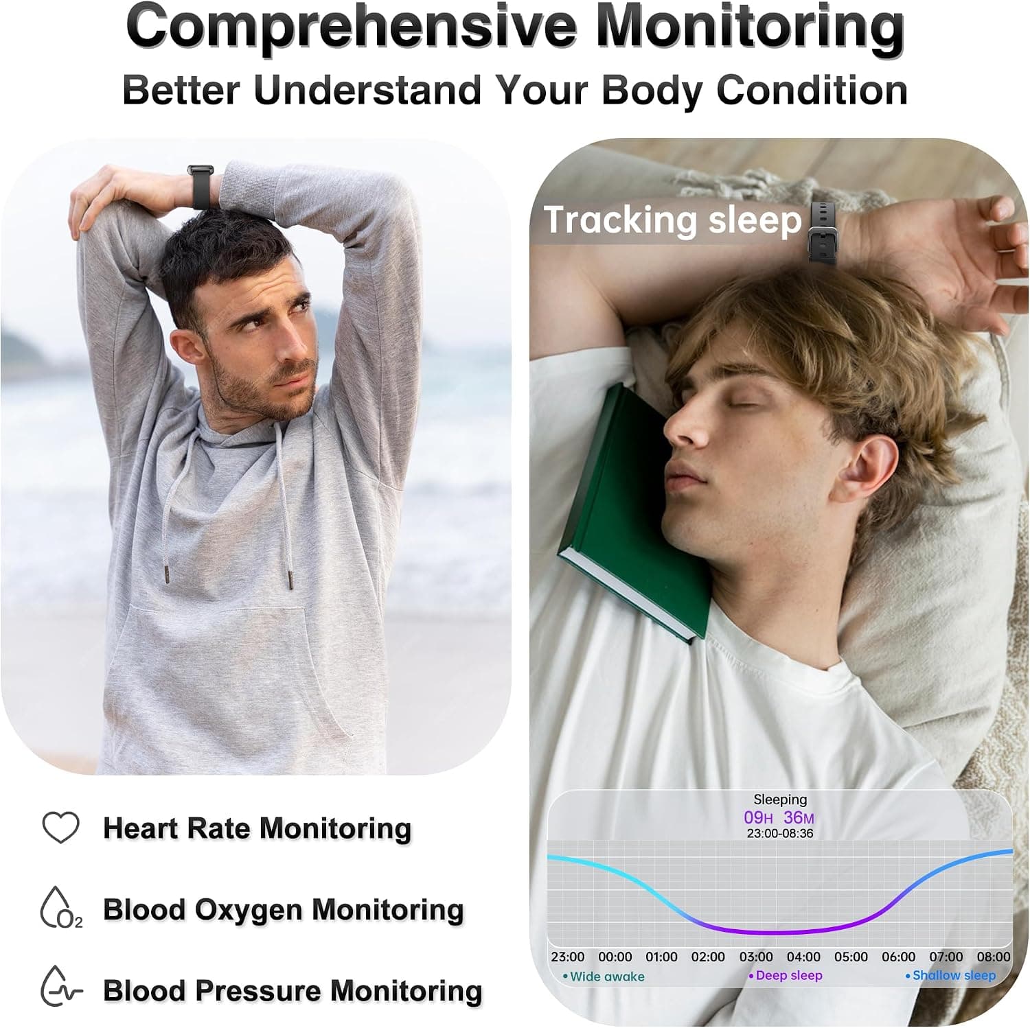 Fitness Tracker, Smart Watches for Women Men with 24/7 Heart Rate/Blood Pressure/Blood Oxygen Monitor, Sleep Tracker, Calories&Step Counter, IP68 Waterproof Health Activity Trackers for Android&iPhone — photo 3