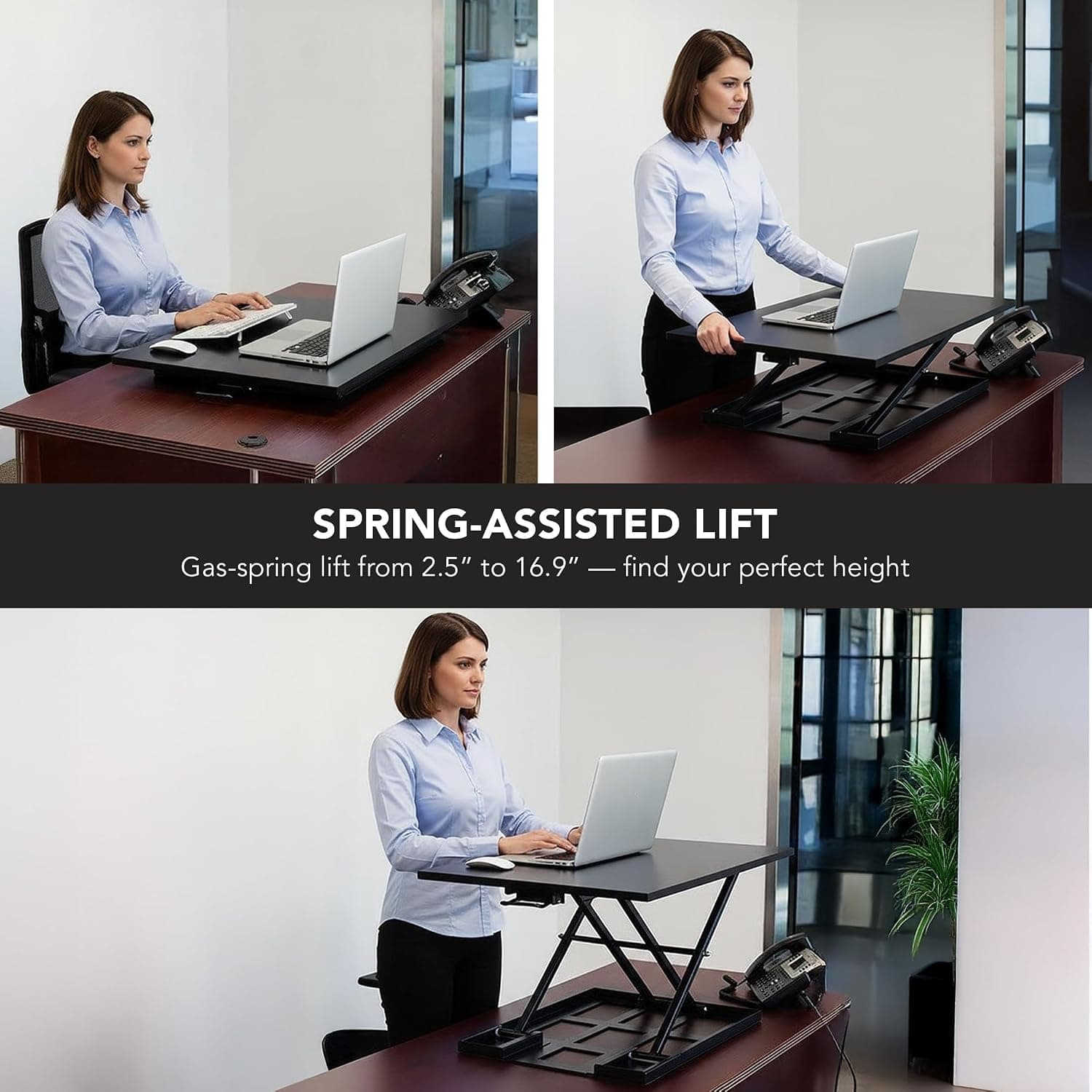 Mount-It! Standing Desk Converter 32" x 22" – Sit Stand Desk Riser with Gas Spring Lift, Slim 2.5" Low Profile, Height Adjustable Desktop Workstation, Preassembled Sit-Stand Solution for Home & Office — photo 9