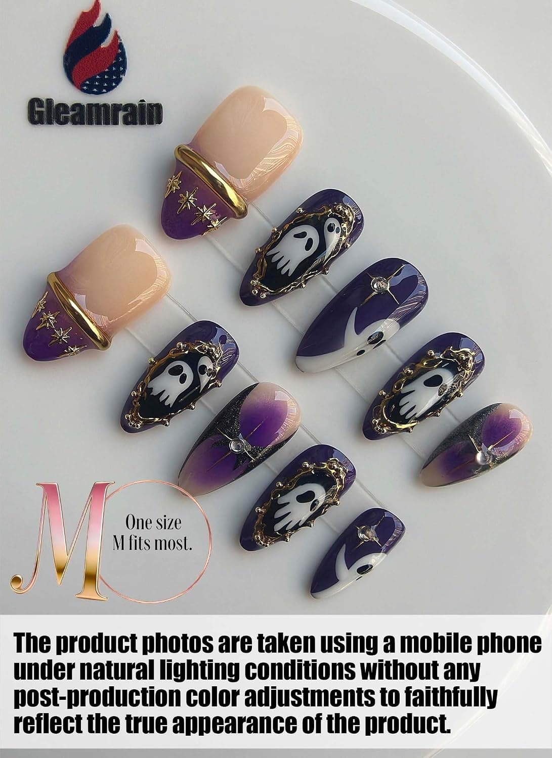 Purple 2026 Halloween Press on Nails Handmade M Size 10 Pcs D24 — photo 2