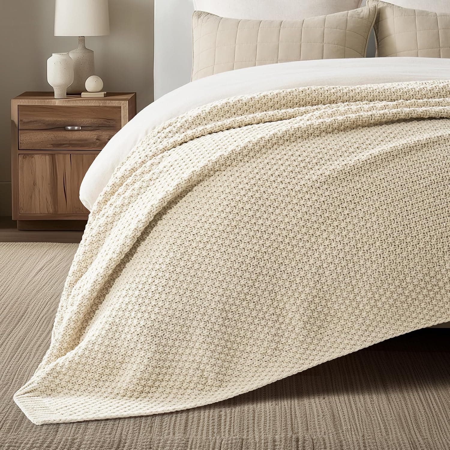 EVERGRACEHOME Chunky Chenille Knit Throw Blanket, 108x92, Beige — photo 4