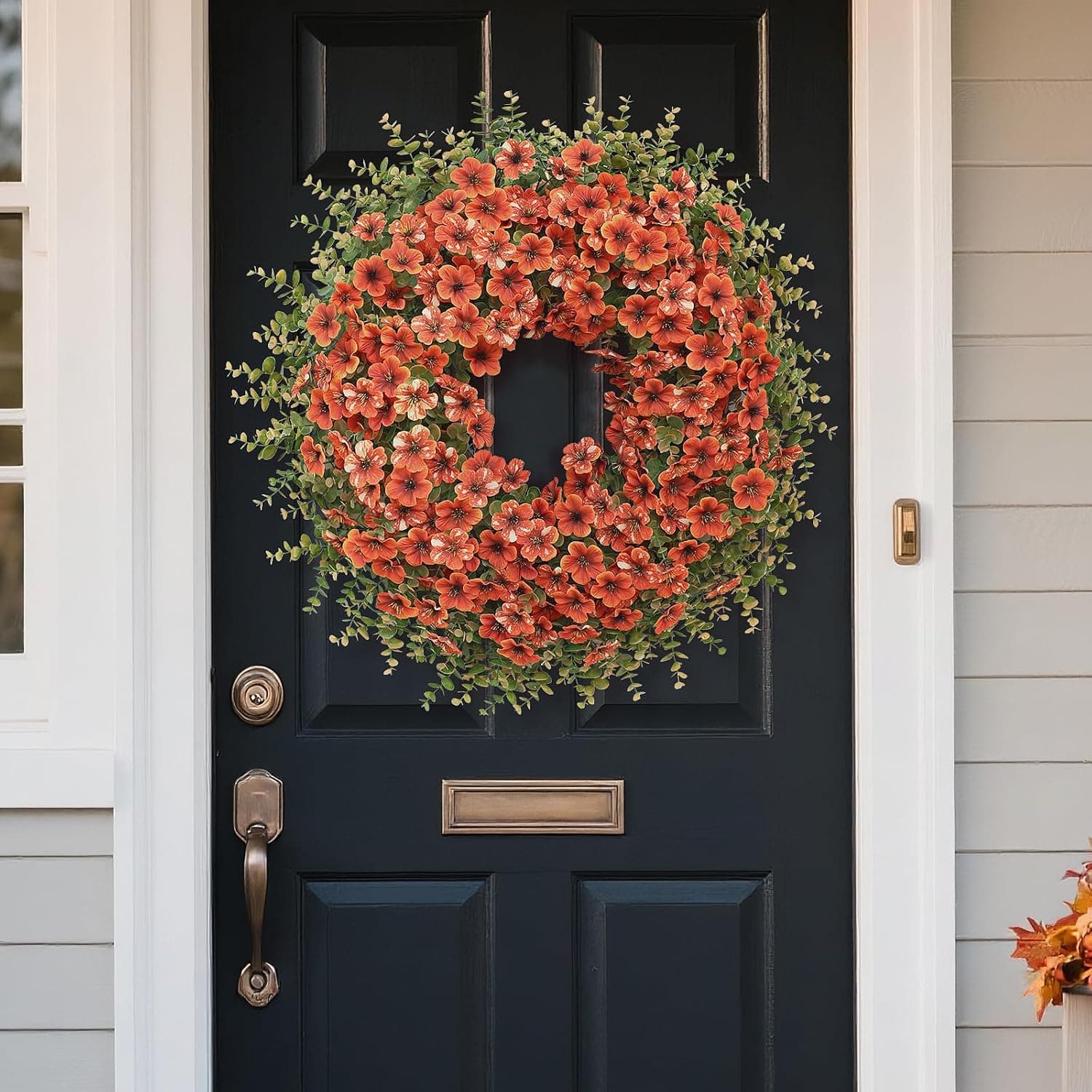 26" Large Artificial Silk Flower Eucalyptus Wreath for Outdoor(Fall Orange) — photo 8