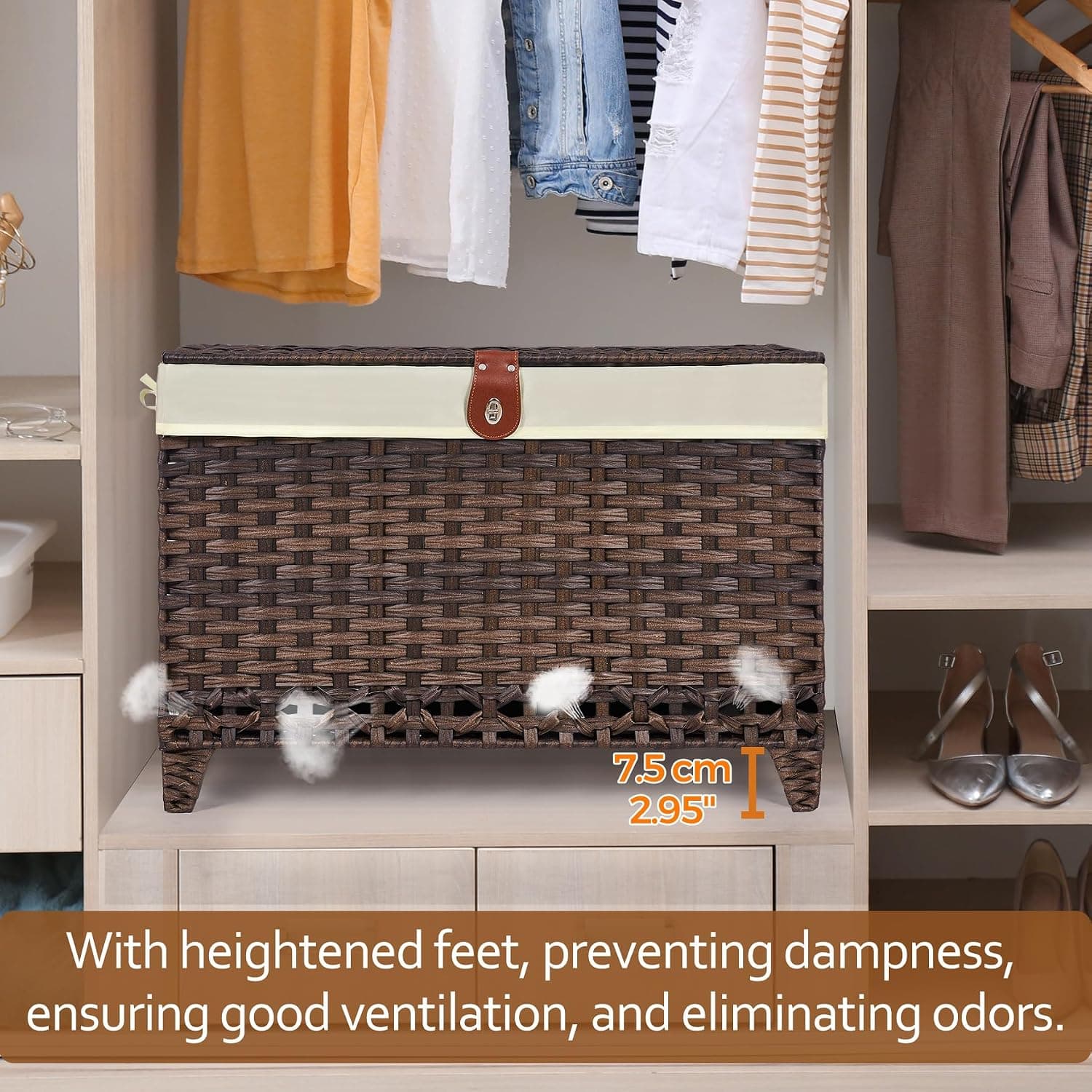 Wicker Storage Basket with Lid, 160L Shelf Basket with Removable Liner Bag — photo 3