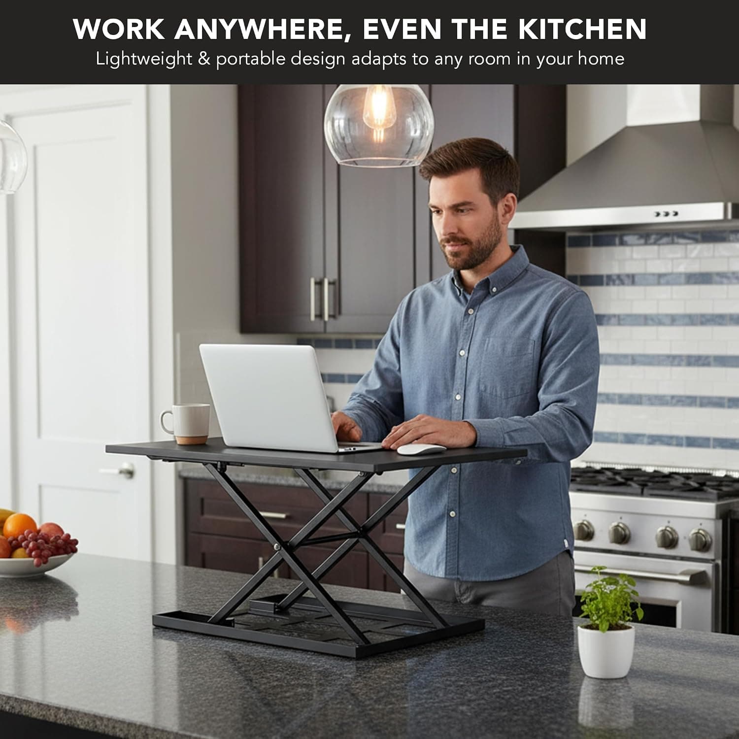Mount-It! Standing Desk Converter 32" x 22" – Sit Stand Desk Riser with Gas Spring Lift, Slim 2.5" Low Profile, Height Adjustable Desktop Workstation, Preassembled Sit-Stand Solution for Home & Office — photo 4