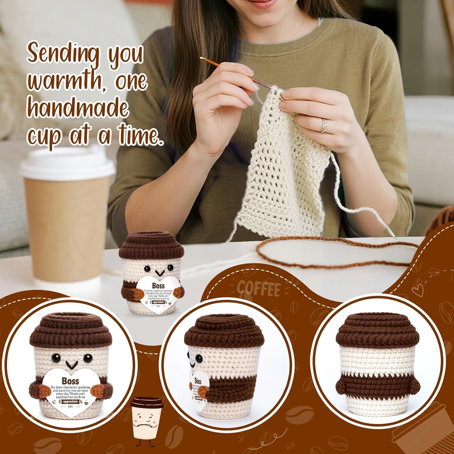 Boss Day Gifts for Men Women Leadership Mentor Positive Crochet Coffee Cup — photo 3