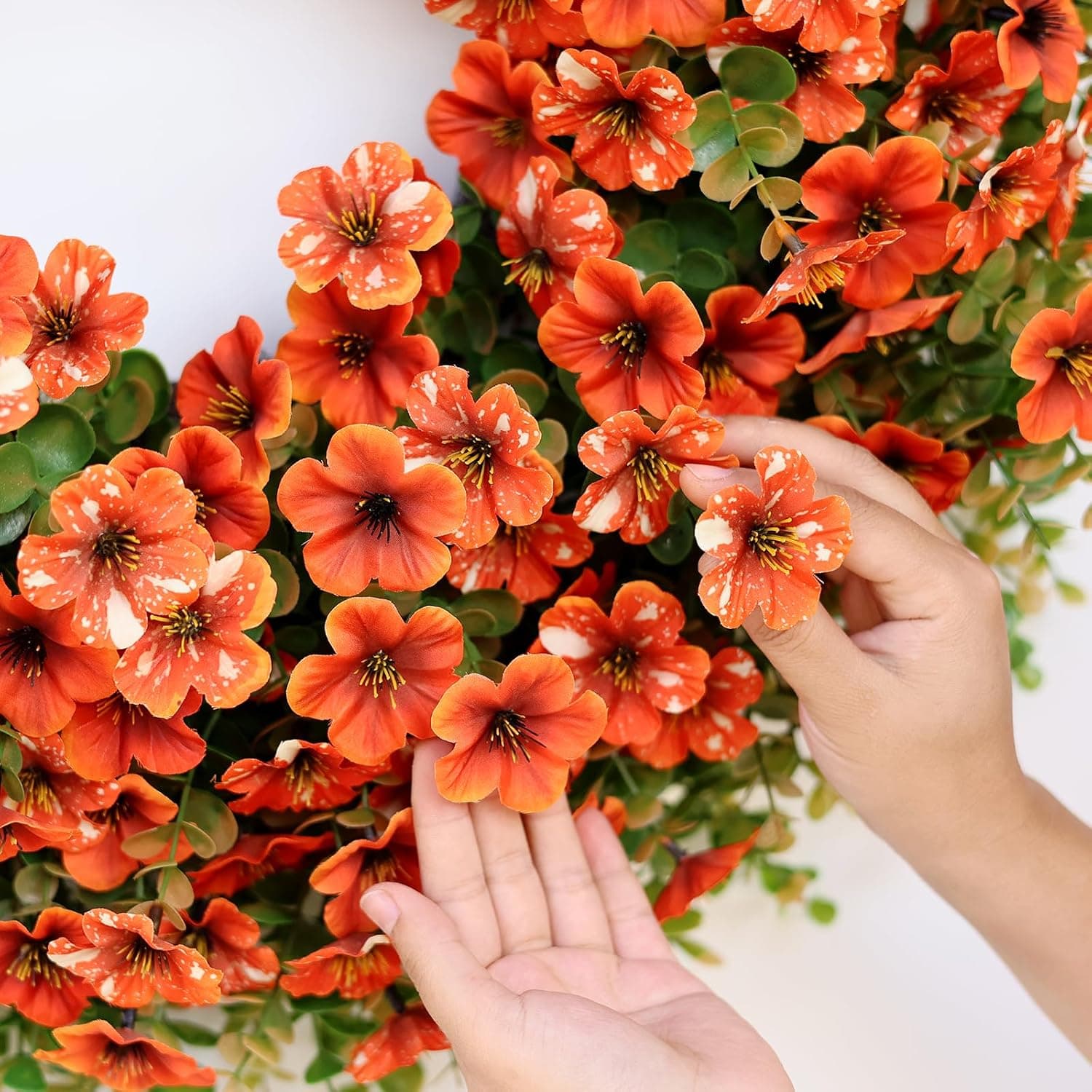 26" Large Artificial Silk Flower Eucalyptus Wreath for Outdoor(Fall Orange) — photo 7