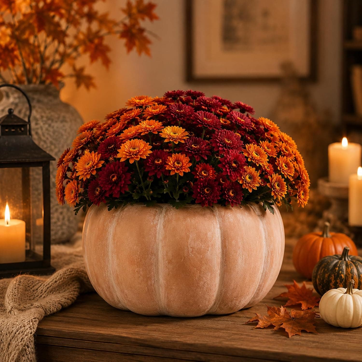 Vesici Terracotta Pumpkin Planter, Fall Decor Pumpkin Vase