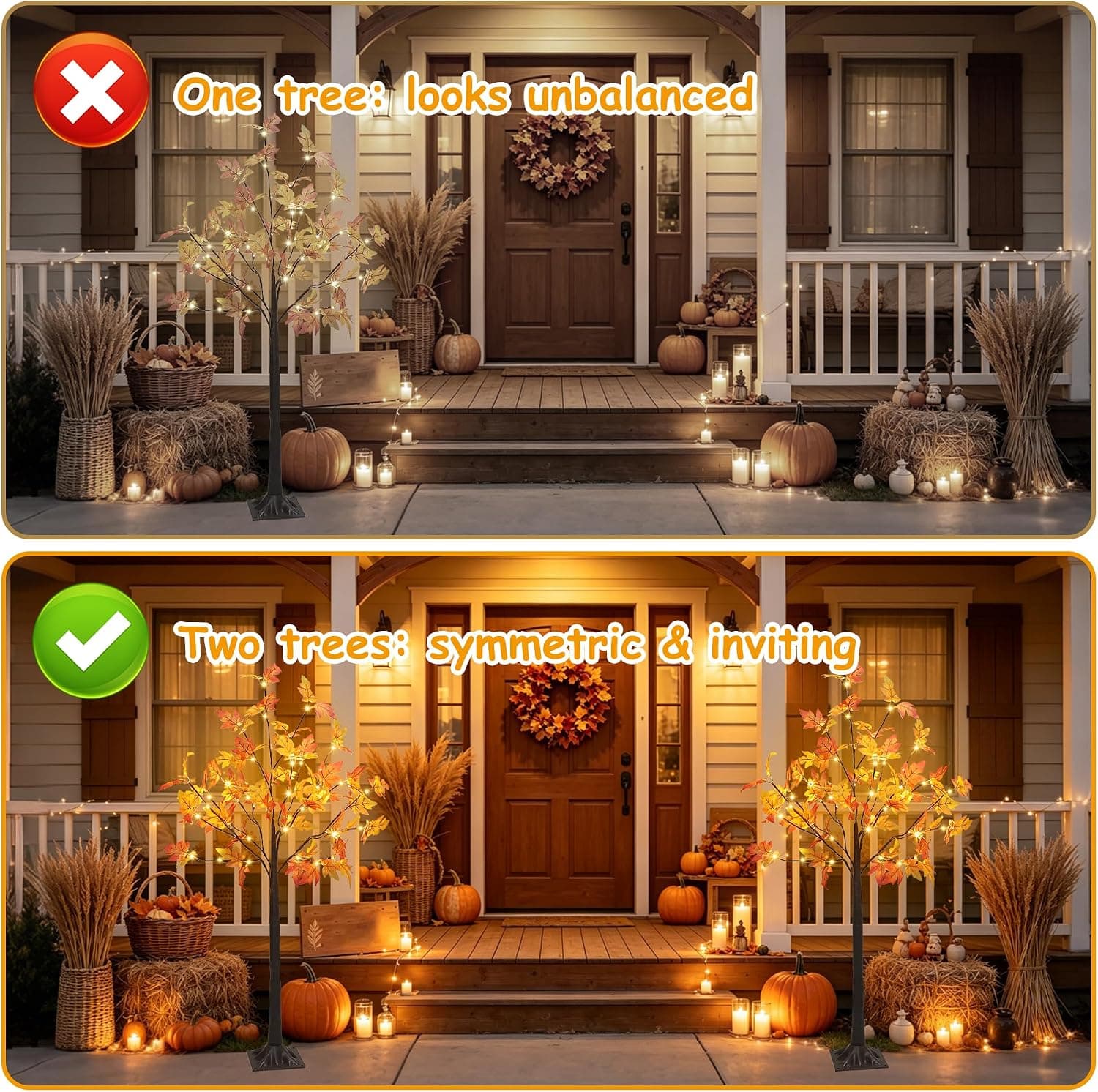 DR.DUDU 2 Pack Fall Decor for Office & Porch, 4 FT Lighted Fall Maple Tree — photo 6