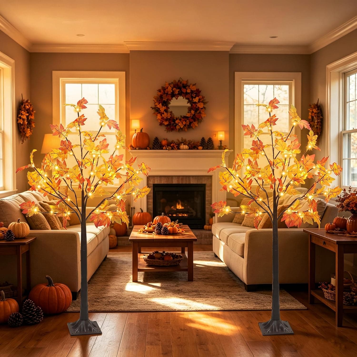 DR.DUDU 2 Pack Fall Decor for Office & Porch, 4 FT Lighted Fall Maple Tree — photo 9