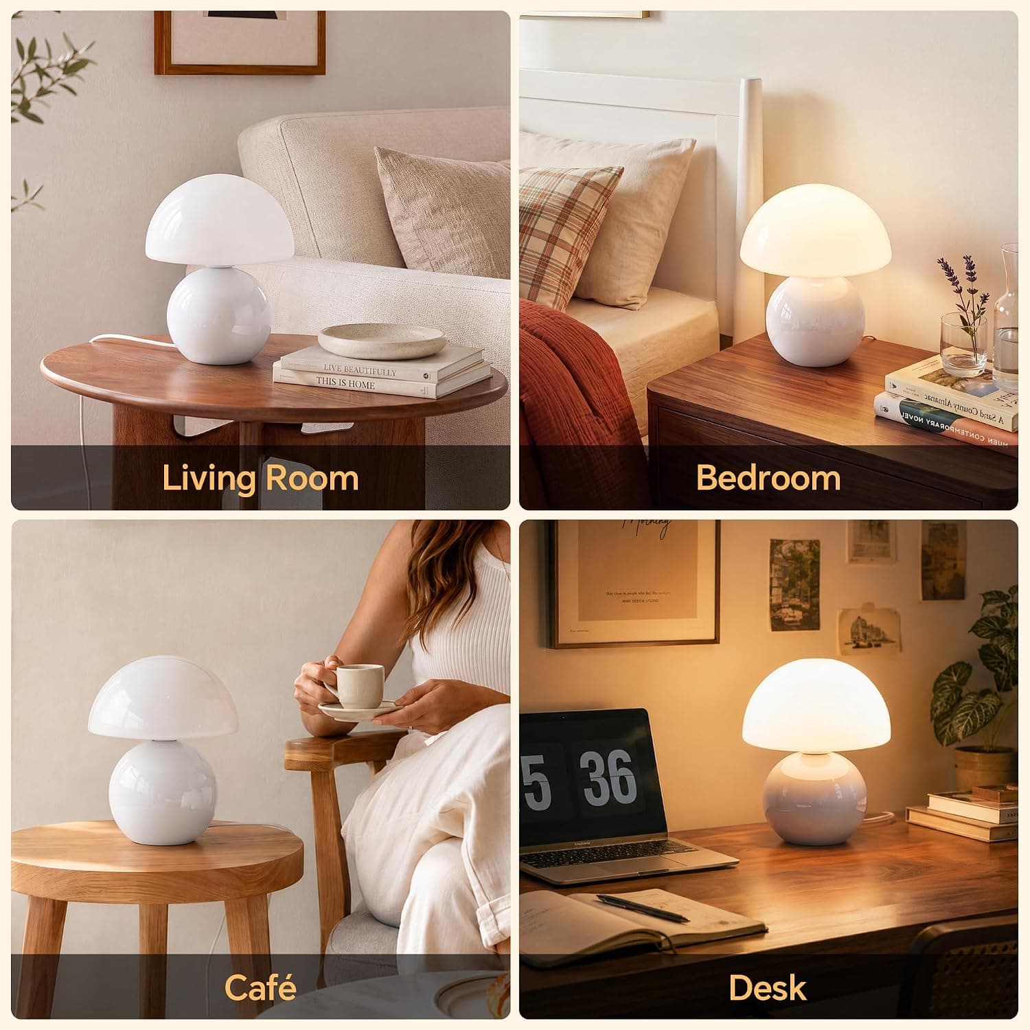 Dawnwake Mushroom Lamp Table Lamps Set of 2 for Bedroom Living Room,White — photo 8