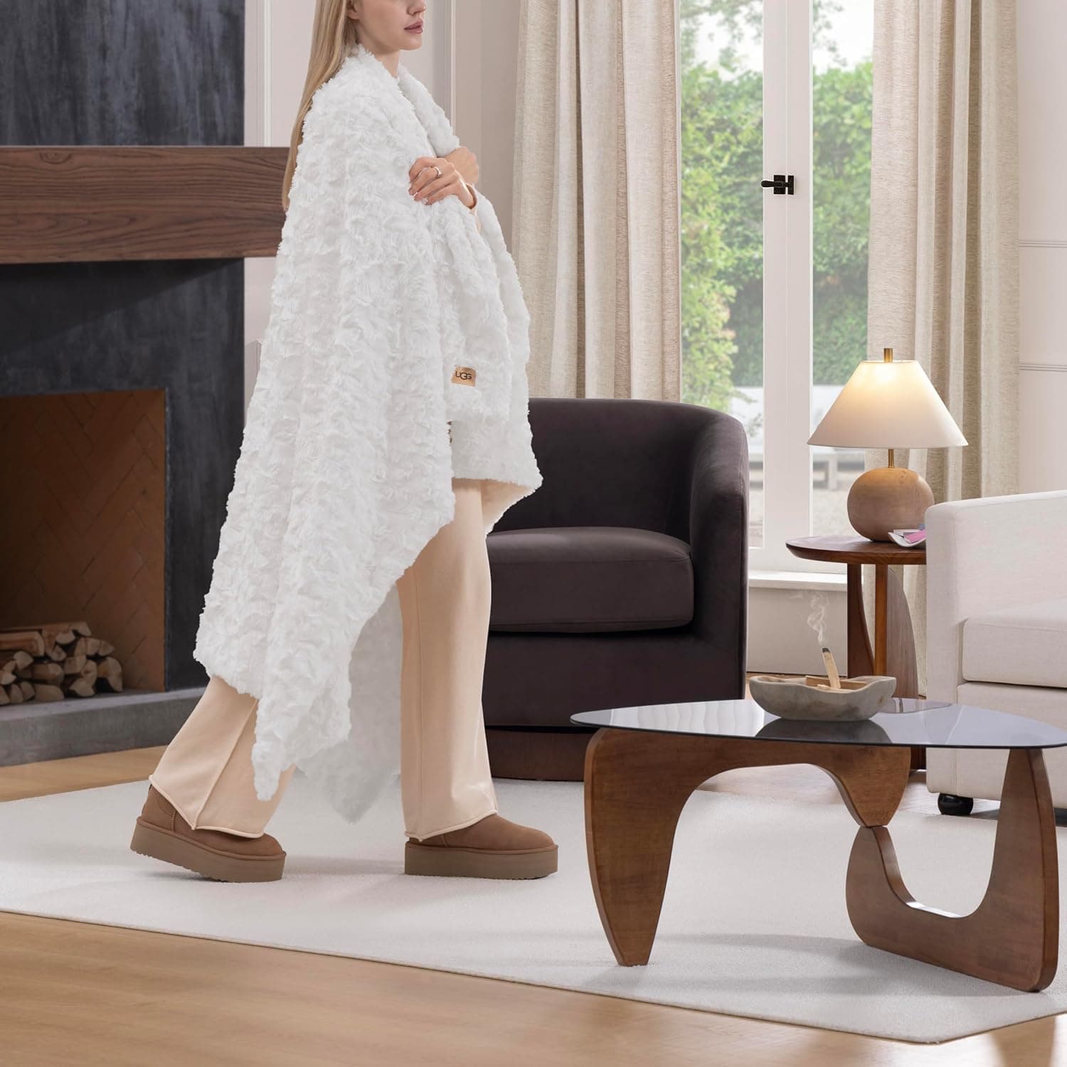 UGG Adalee Throw Blanket for Couch, Faux Fur Blanket, 50" x 70", White — photo 2