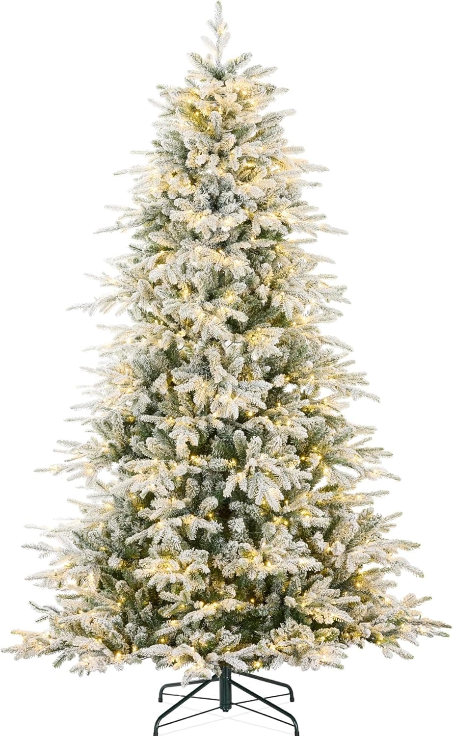 Best Choice Products Full Flocked Aspen Christmas Tree, 9ft Pre-lit Realistic Noble Fir w/ 1,200 Glowing LED Lights, 2-in-1 White & Multicolor