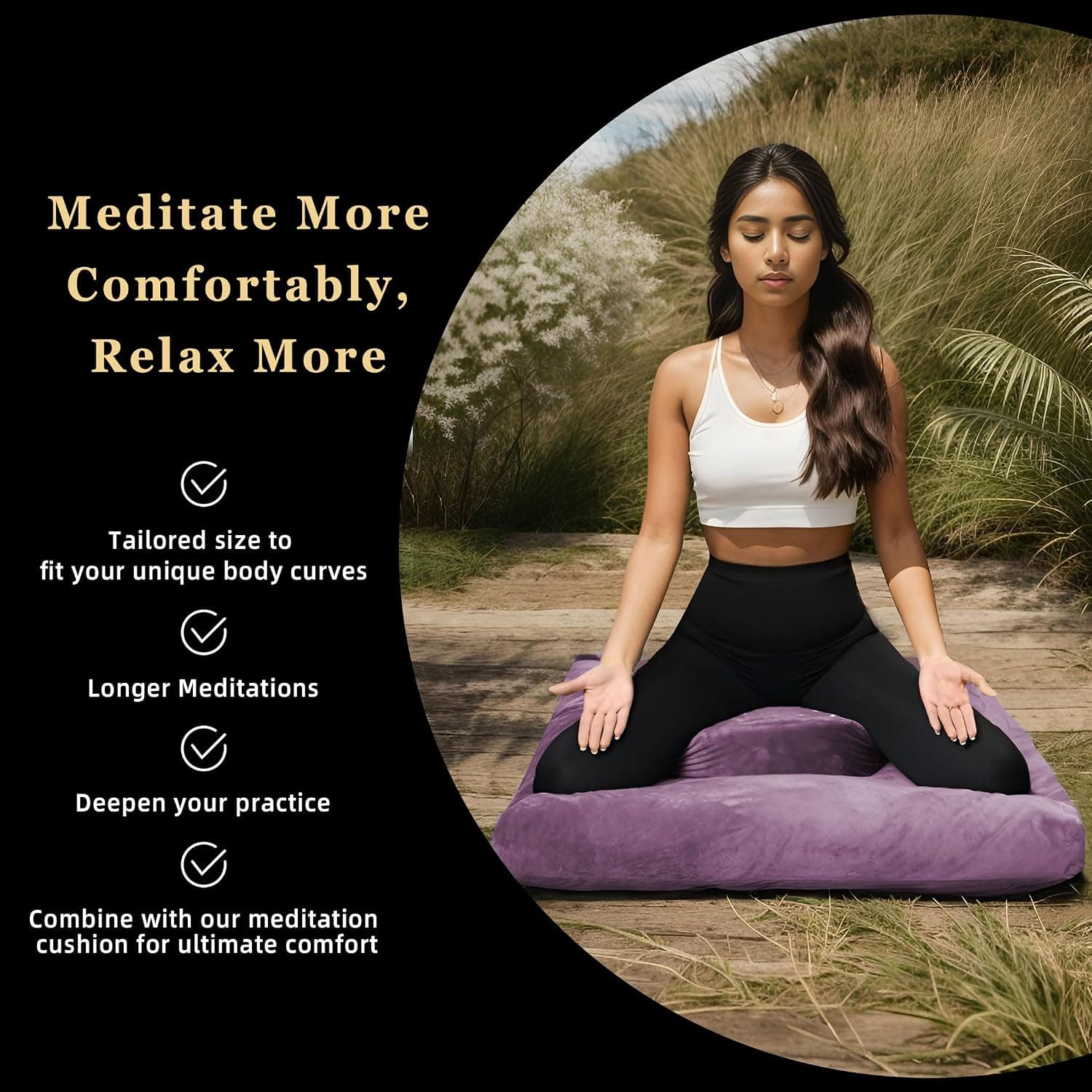 Meditation Cushion Set Zafu & Zabuton – Buckwheat Hull & Memory Foam, Adjustable Floor Pillow for Yoga, Meditation & Sitting, Removable Velvet Cover (Purple) — photo 5