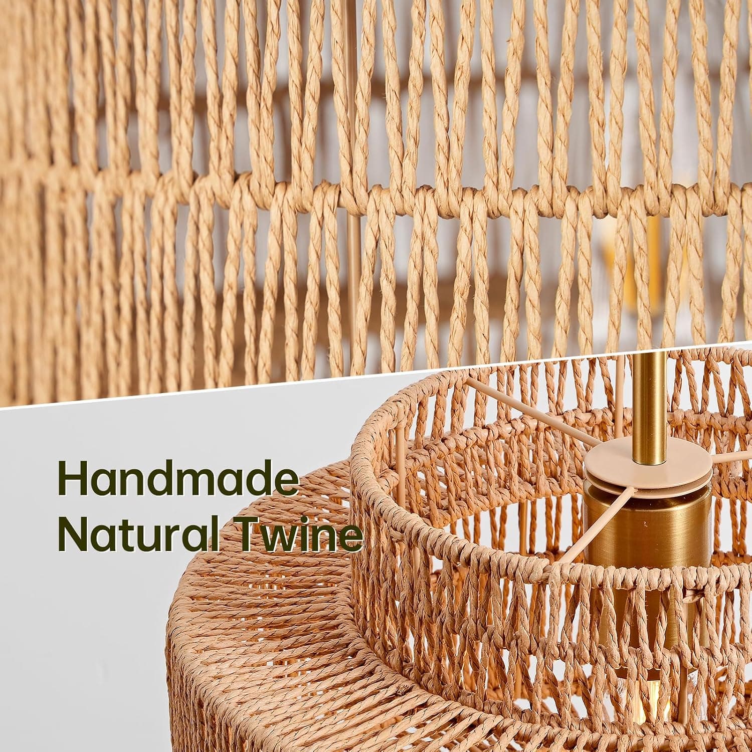 12.4" Rattan Pendant Light for Kitchen Island, Boho Chandelier — photo 3