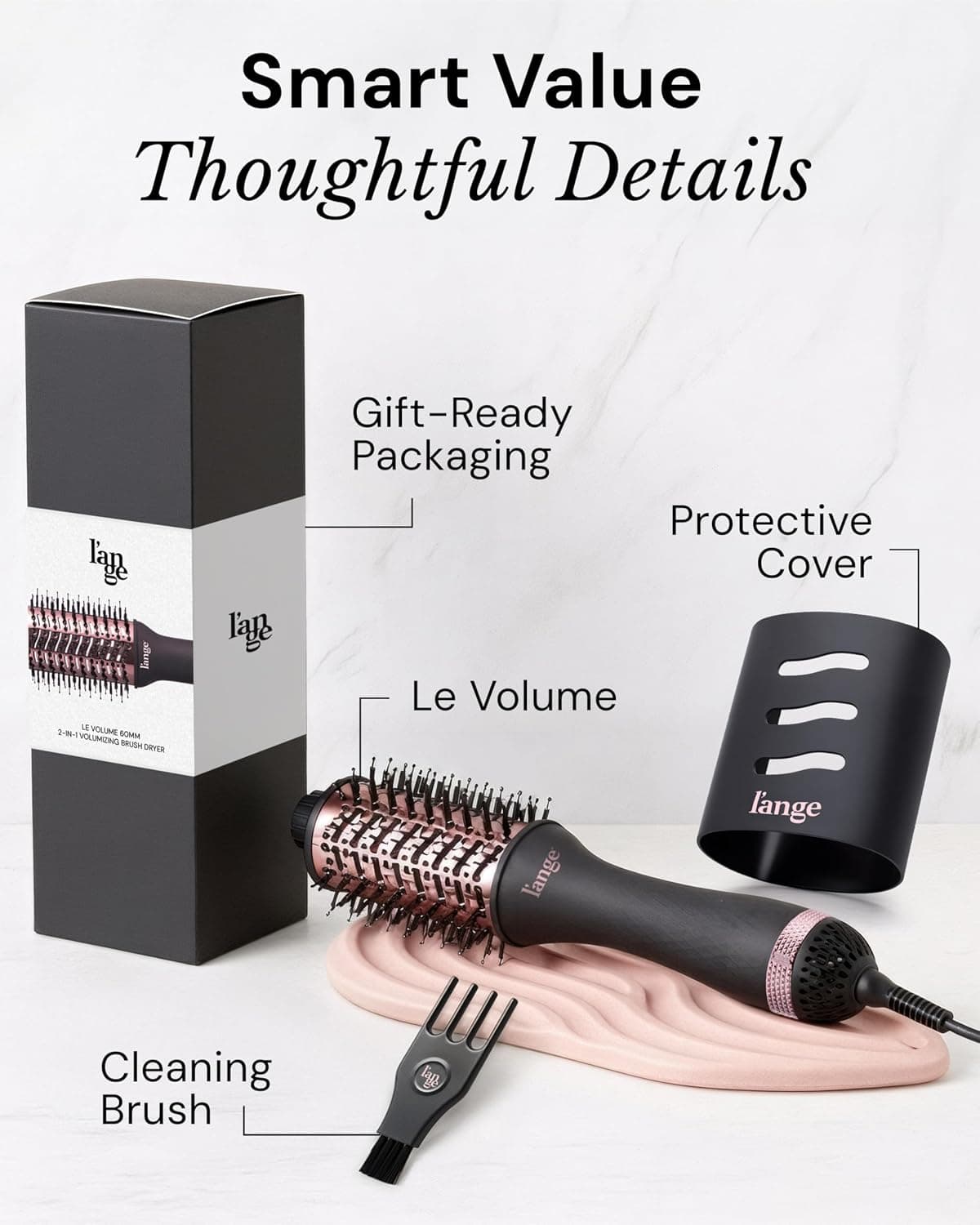L'ANGE HAIR Le Volume 2-in-1 Titanium Blow Dryer Brush | Frizz Control Blowout Hair Dryer Brush for Drying and Styling | Volumizing Hot Air Styler for All Hairstyles | Oval Barrel | Black - 60mm — photo 8