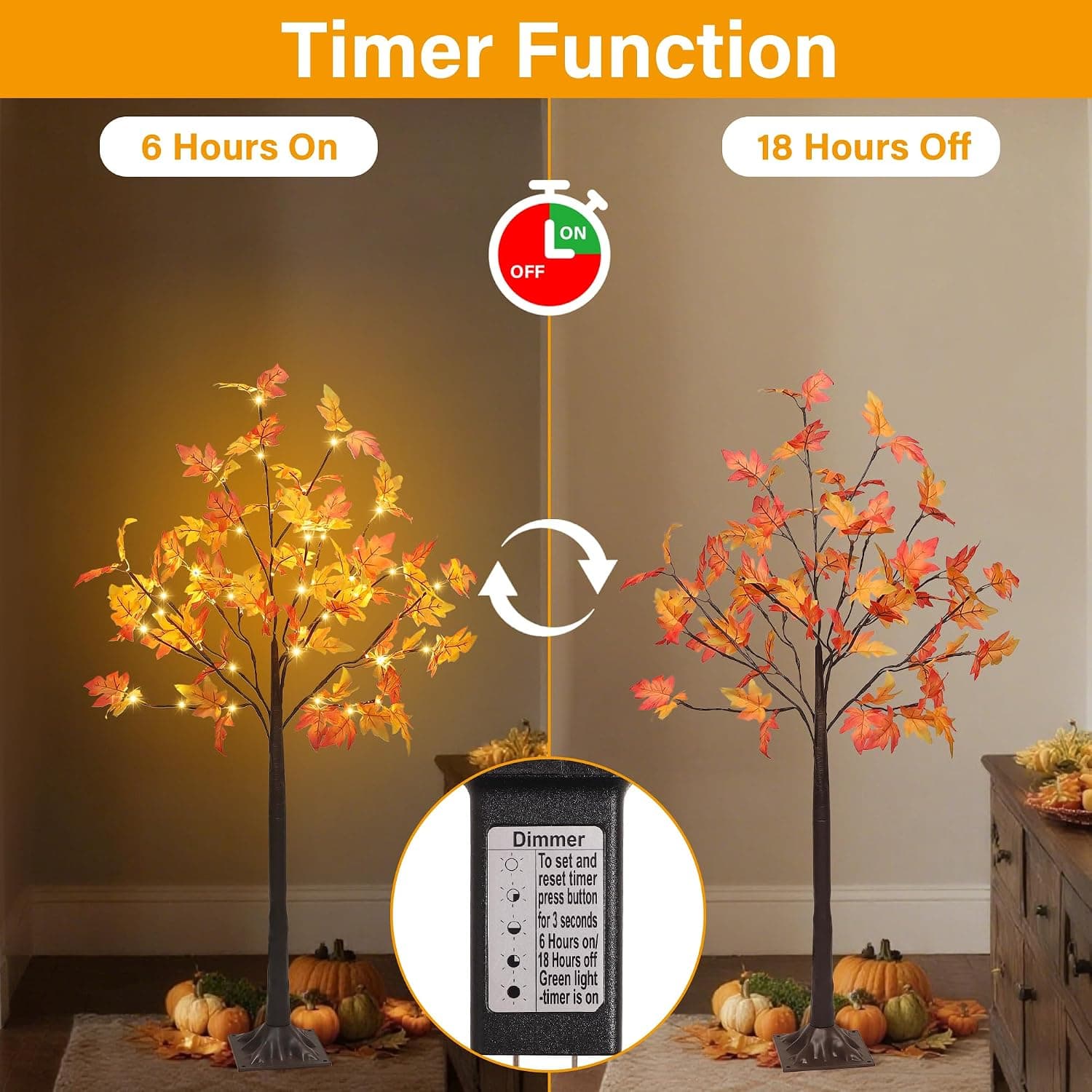 DR.DUDU 2 Pack Fall Decor for Office & Porch, 4 FT Lighted Fall Maple Tree — photo 4